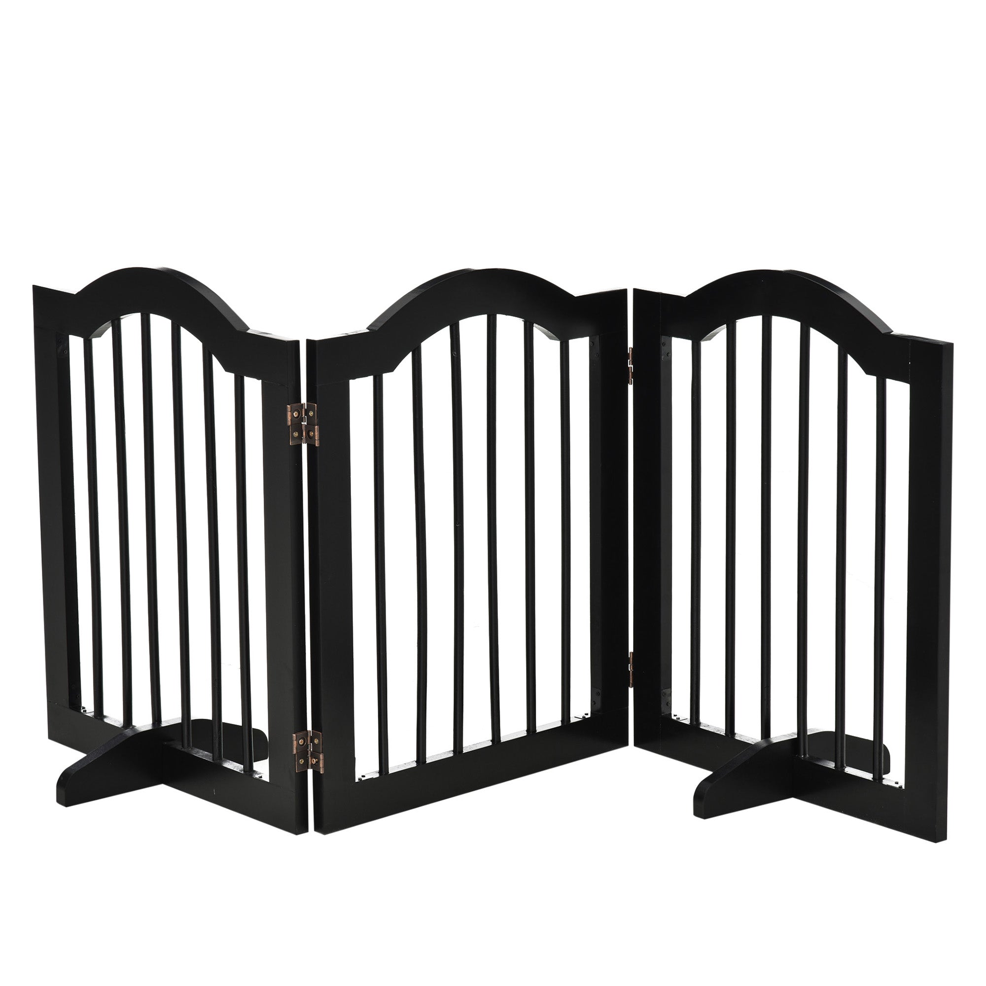 PawHut Freestanding Pet Gate Wooden Dog Gate with Support Feet Foldable Pet Fence Safety Barrier for the House Doorway Stairs Black - North Peak Garden Furniture