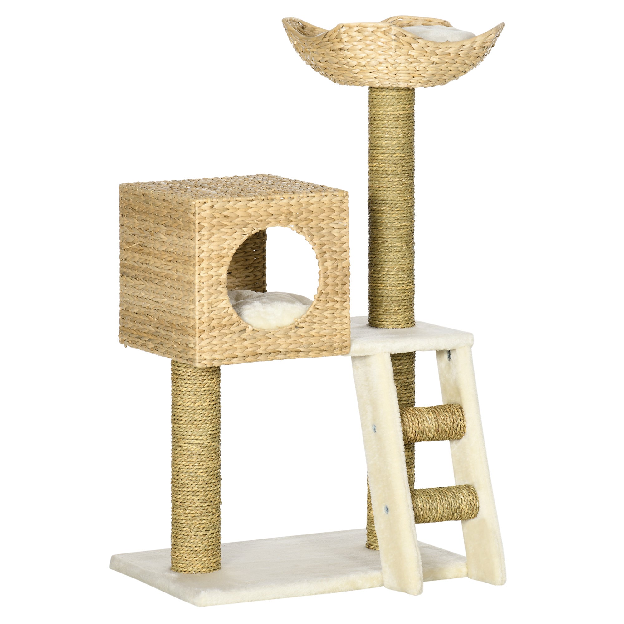 PawHut Cat Tree, with Scratching Posts, Bed, Cat House - Natural Finish - North Peak Garden Furniture