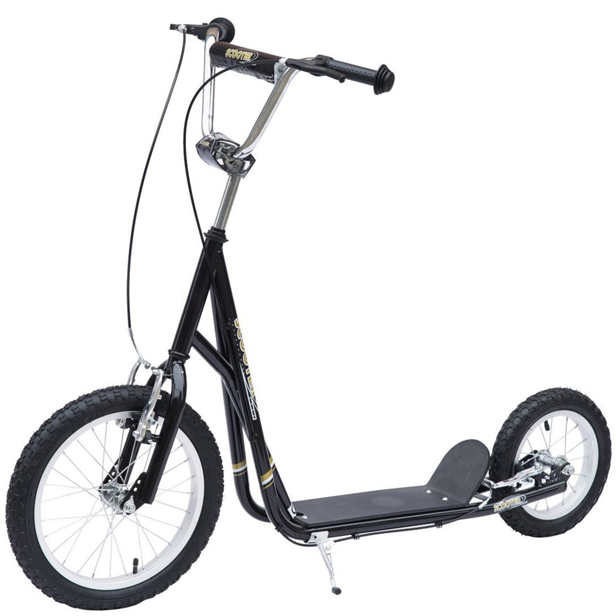HOMCOM Teen Stunt Scooter Push Kick Scooters for Kids with Rubber Wheels Adjustable Handlebar Front Rear Dual Brakes Kickstand, for 5+ Years, Black