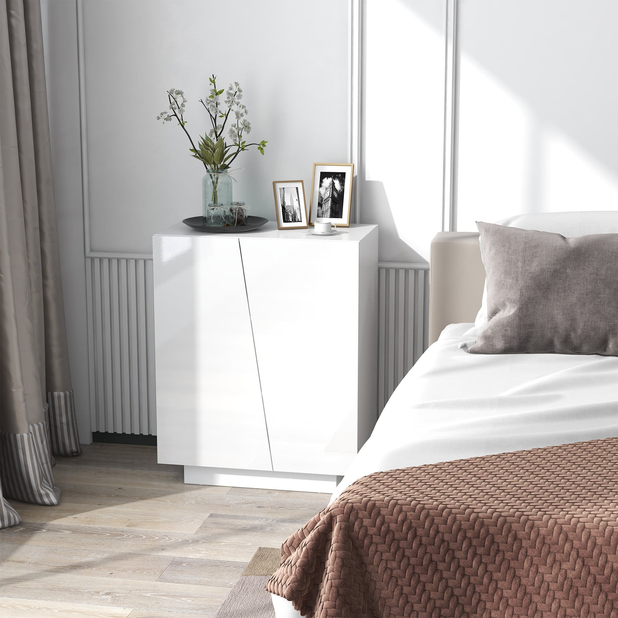 HOMCOM High Gloss Storage Cabinet, Freestanding Storage Cupboard with Adjustable Shelves for Living Room, Bedroom, Hallway, White - North Peak Garden Furniture