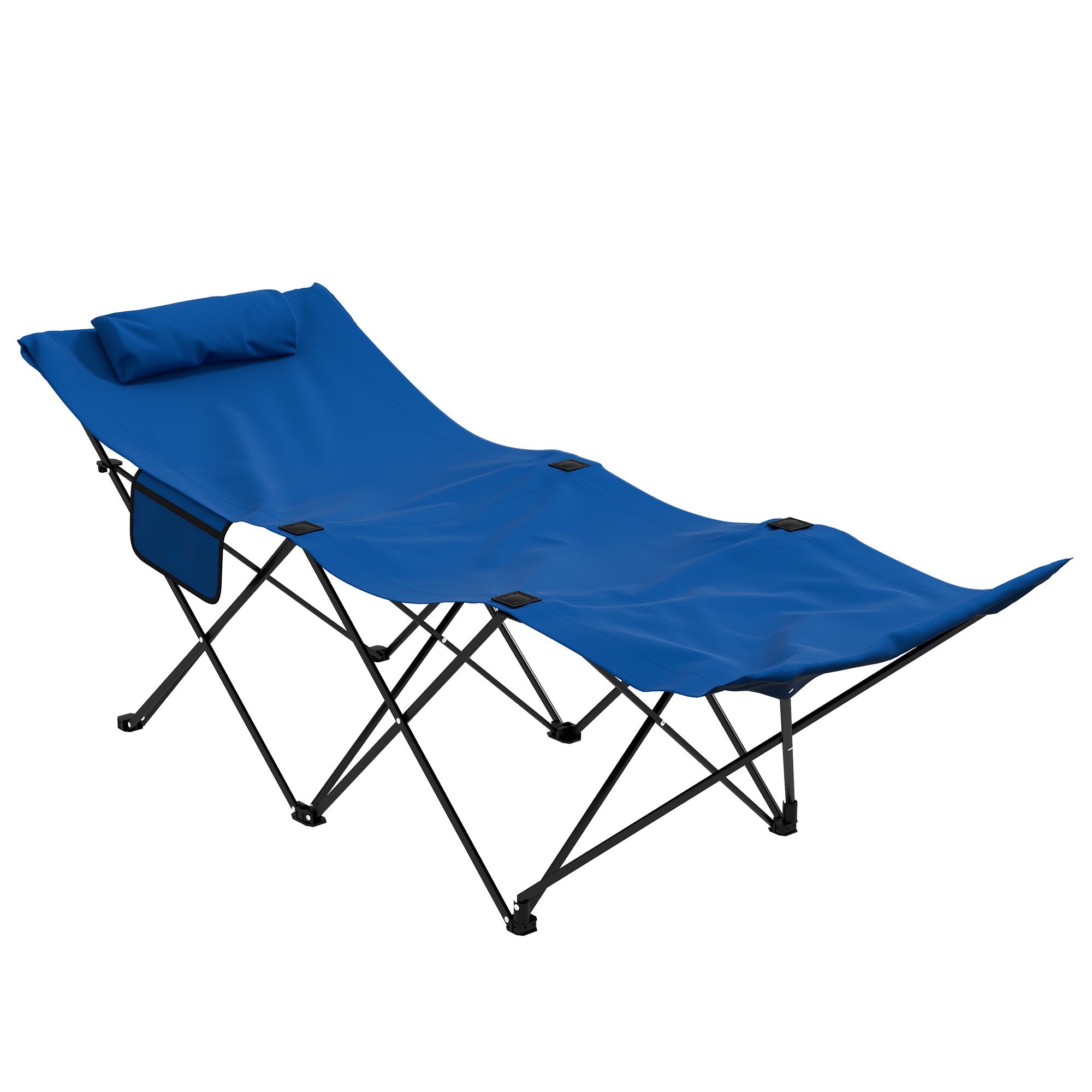 Outsunny Foldable Sun Lounger, Outdoor Tanning Sun Lounger Chair with Side Pocket, Headrest, Oxford Seat, for Beach, Yard, Patio, Dark Blue - North Peak Garden Furniture