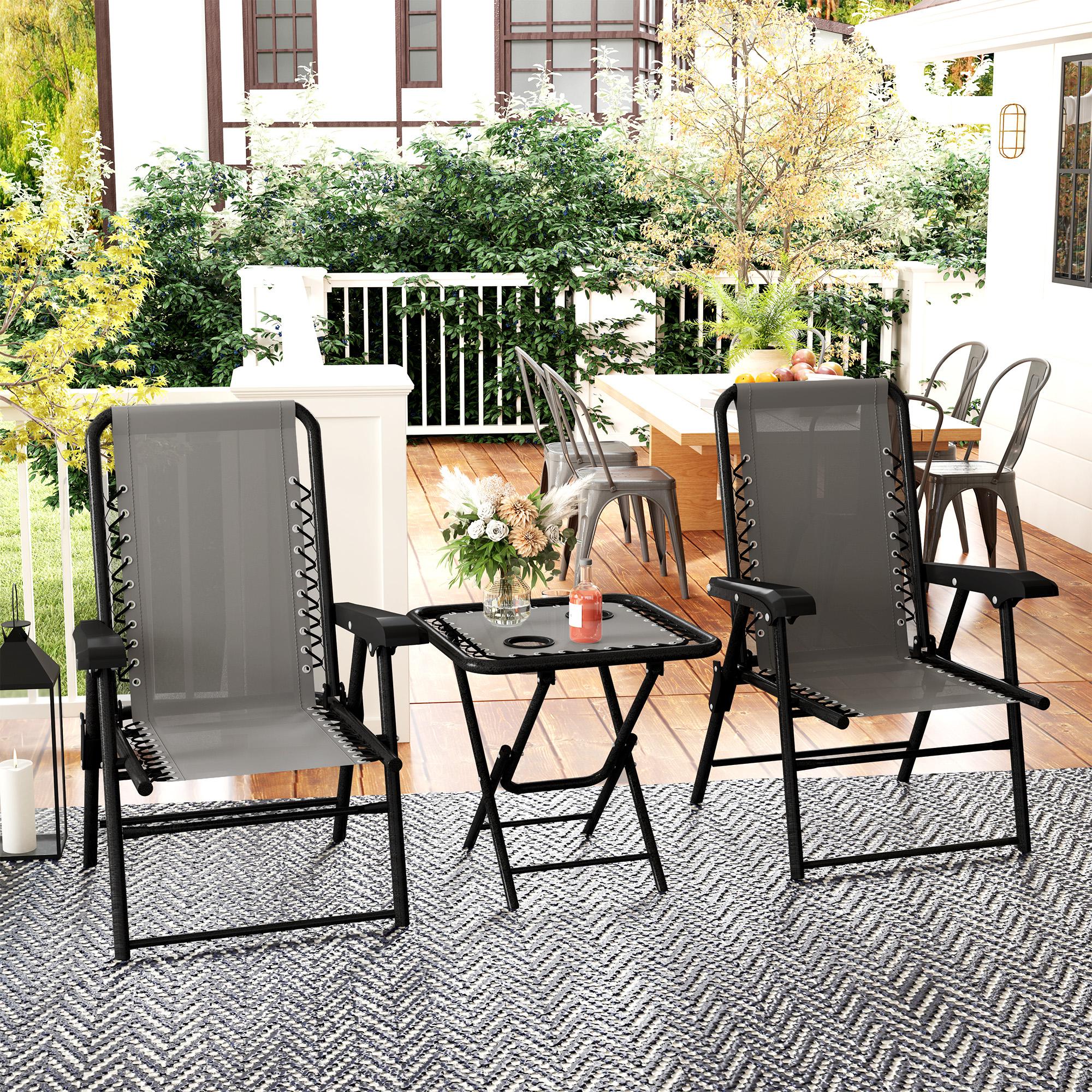 Outsunny Three-Piece Garden Table and Chair Set - Dark Grey - North Peak Garden Furniture