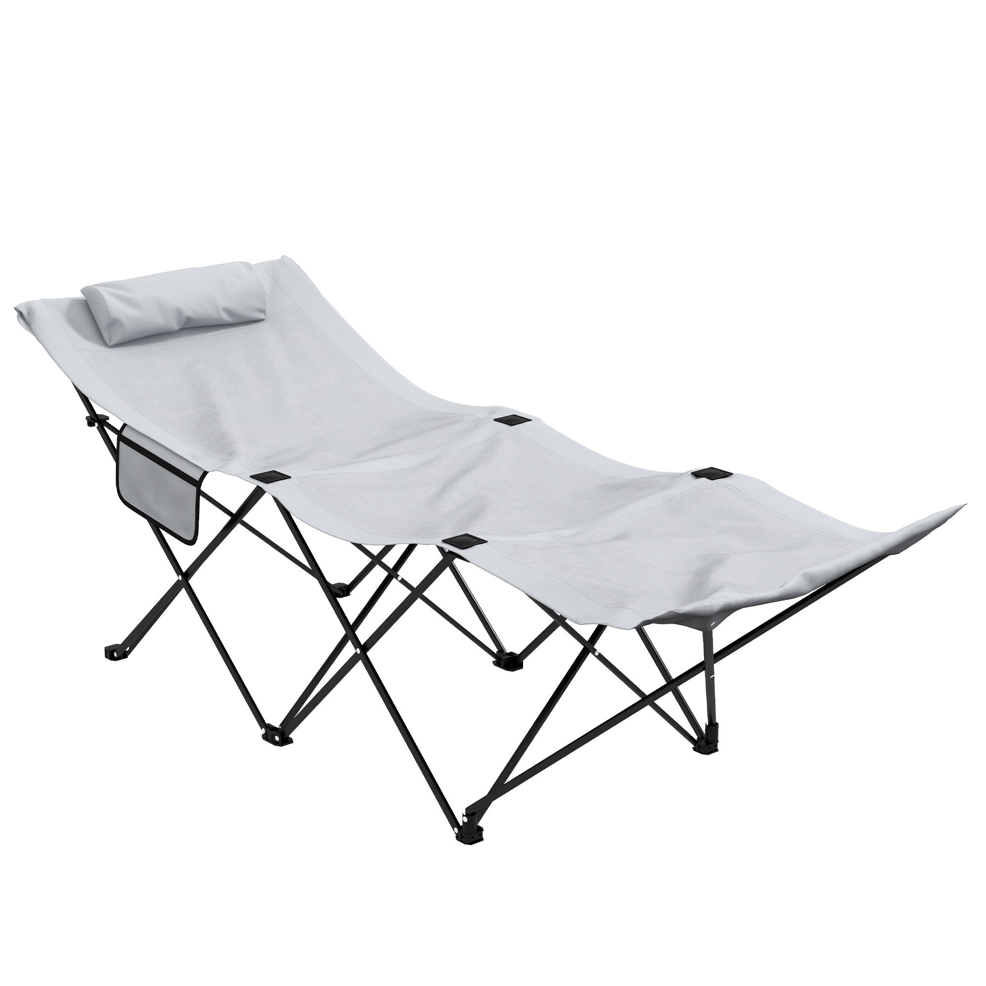 Outsunny Foldable Sun Lounger, Outdoor Tanning Sun Lounger Chair with Side Pocket, Headrest, Oxford Seat, for Beach, Yard, Patio, Light Grey - North Peak Garden Furniture