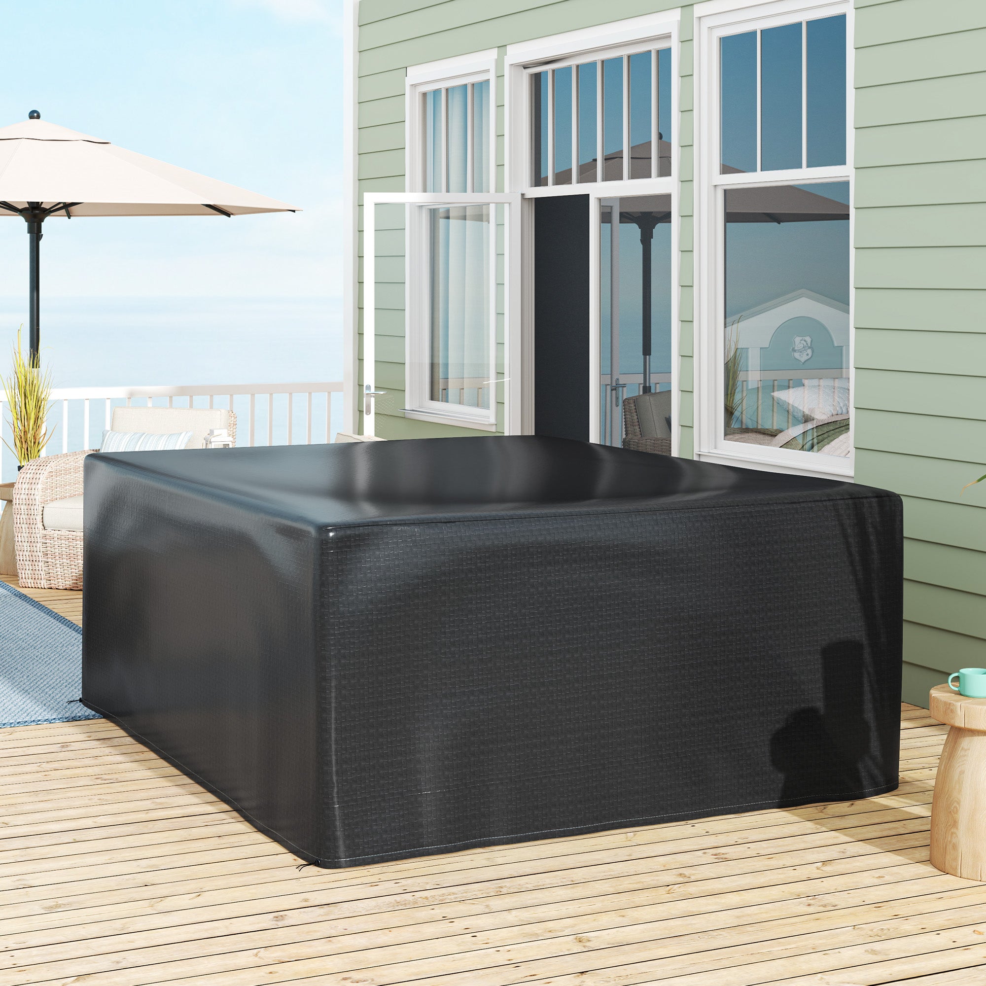 Outsunny Garden Furniture Cover, Waterproof Anti-UV Large Protective Patio Set Covers, 235 x 190 x 90cm, Black - North Peak Garden Furniture