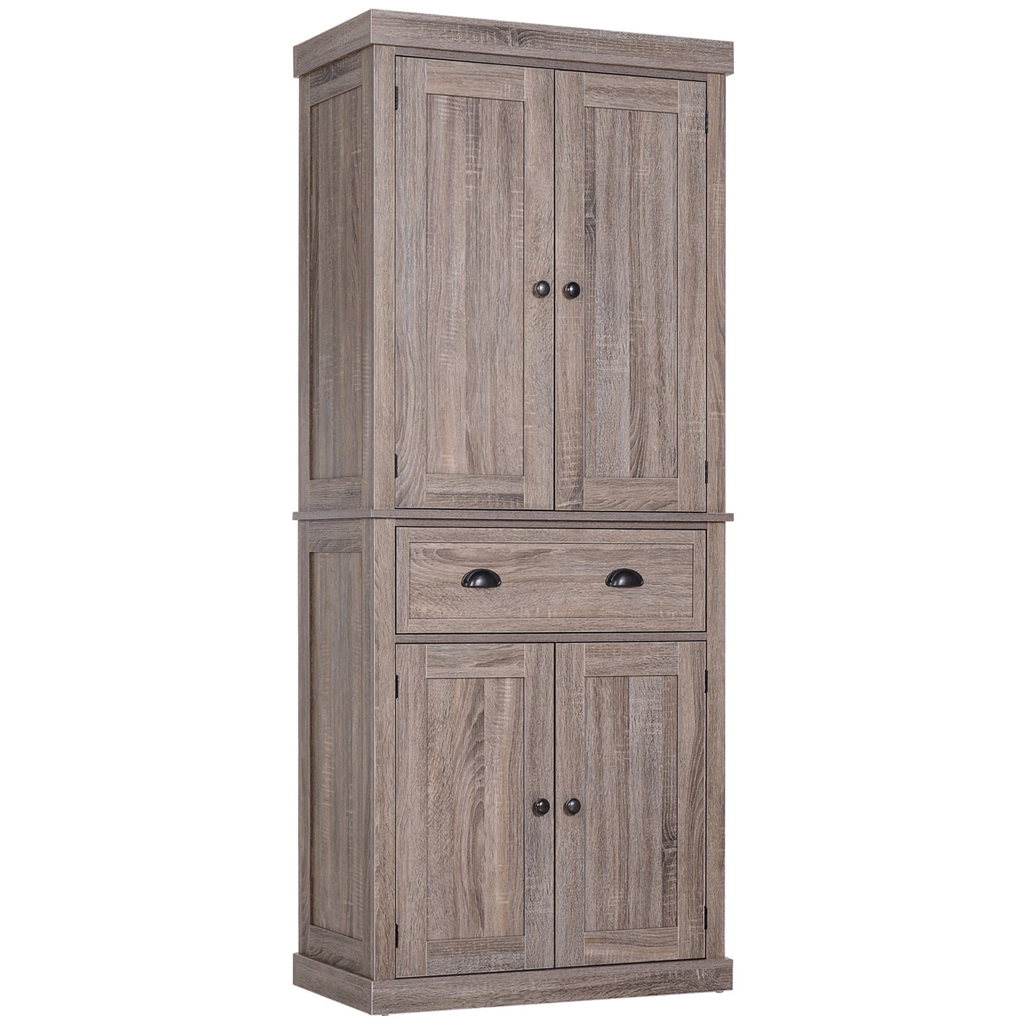 HOMCOM Freestanding Kitchen Cupboard, 184cm Tall Storage Cabinet with Doors and Shelves, Traditional Colonial 4-Door Kitchen Pantry Cupboard with Drawer, Dark Wood Grain - North Peak Garden Furniture