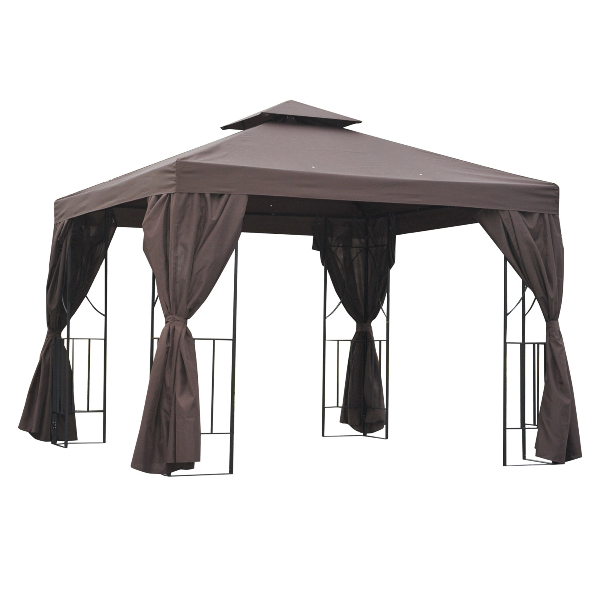Outsunny 3 x 3 m Garden Gazebo Double Roof Marquee Patio Wedding Party Tent Canopy Shelter with Sidewalls, (Brown) - North Peak Garden Furniture