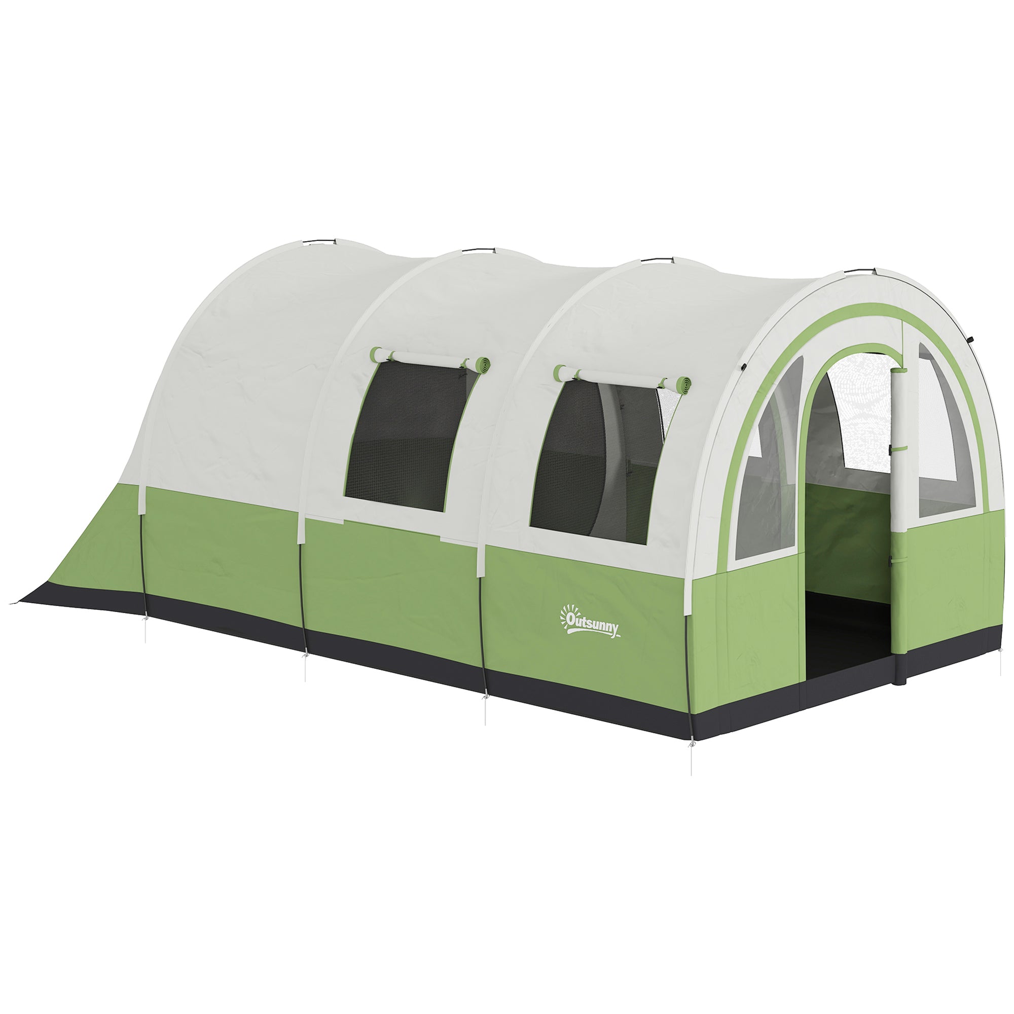 Outsunny 3000mm Waterproof Camping Tent, 5-6 Man Family Tent with Living and Bedroom, Carry Bag Included, Cream and Green - North Peak Garden Furniture