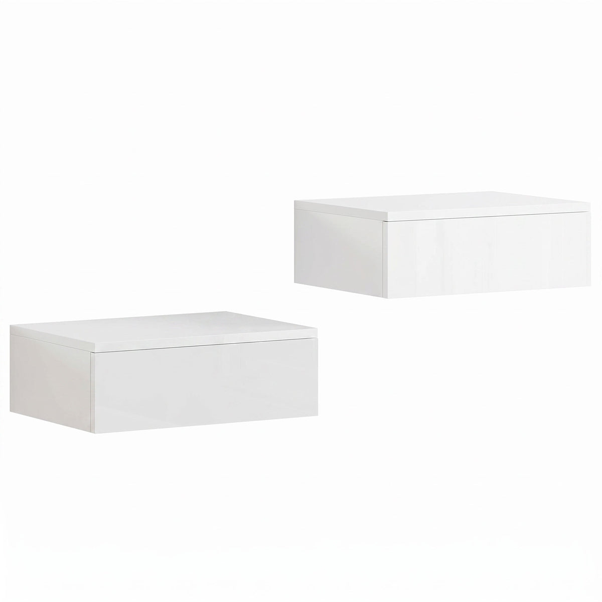 HOMCOM Floating Bedside Table Set of 2, Wall-Mounted Nightstand with High Gloss Finish & Storage Drawer, White