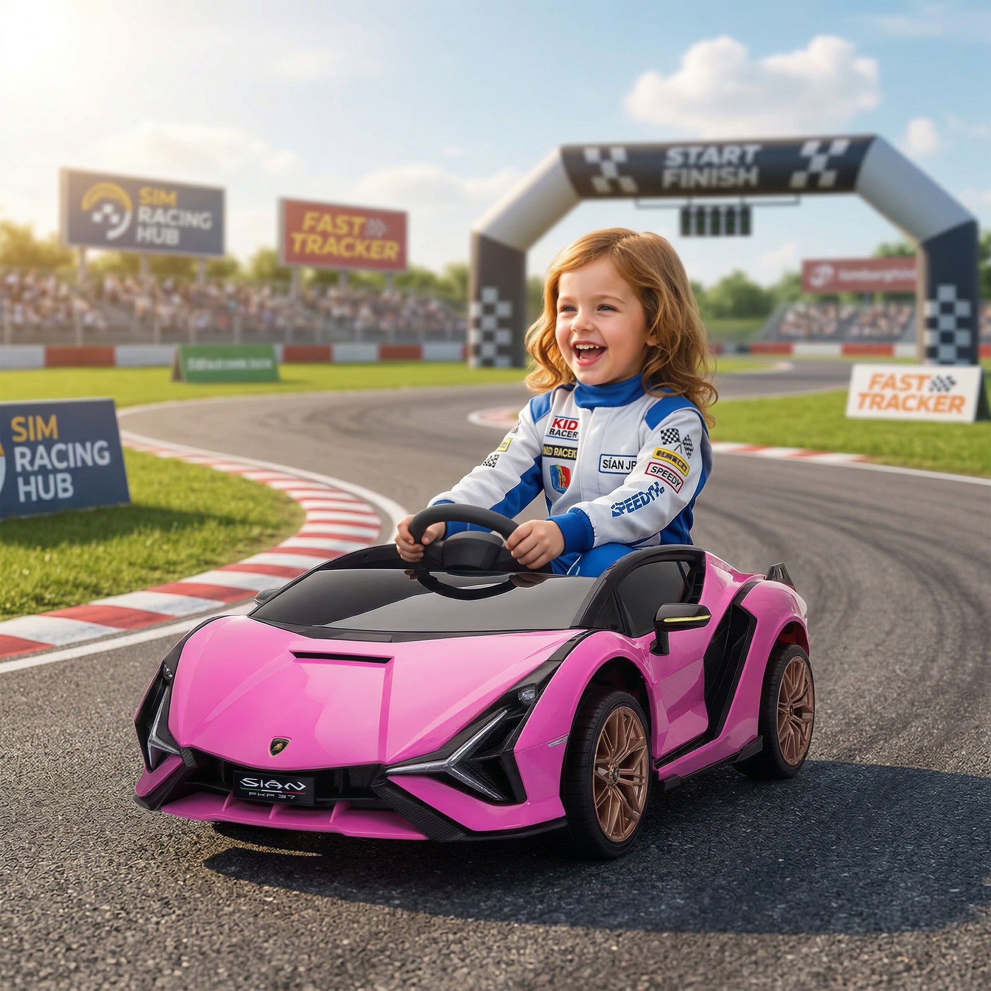 HOMCOM Lamborghini Sian Licensed 12V Kids Electric Ride On Car 2 Motors Toy Car with Remote Control Music Lights MP3 for 3-5 Years Pink