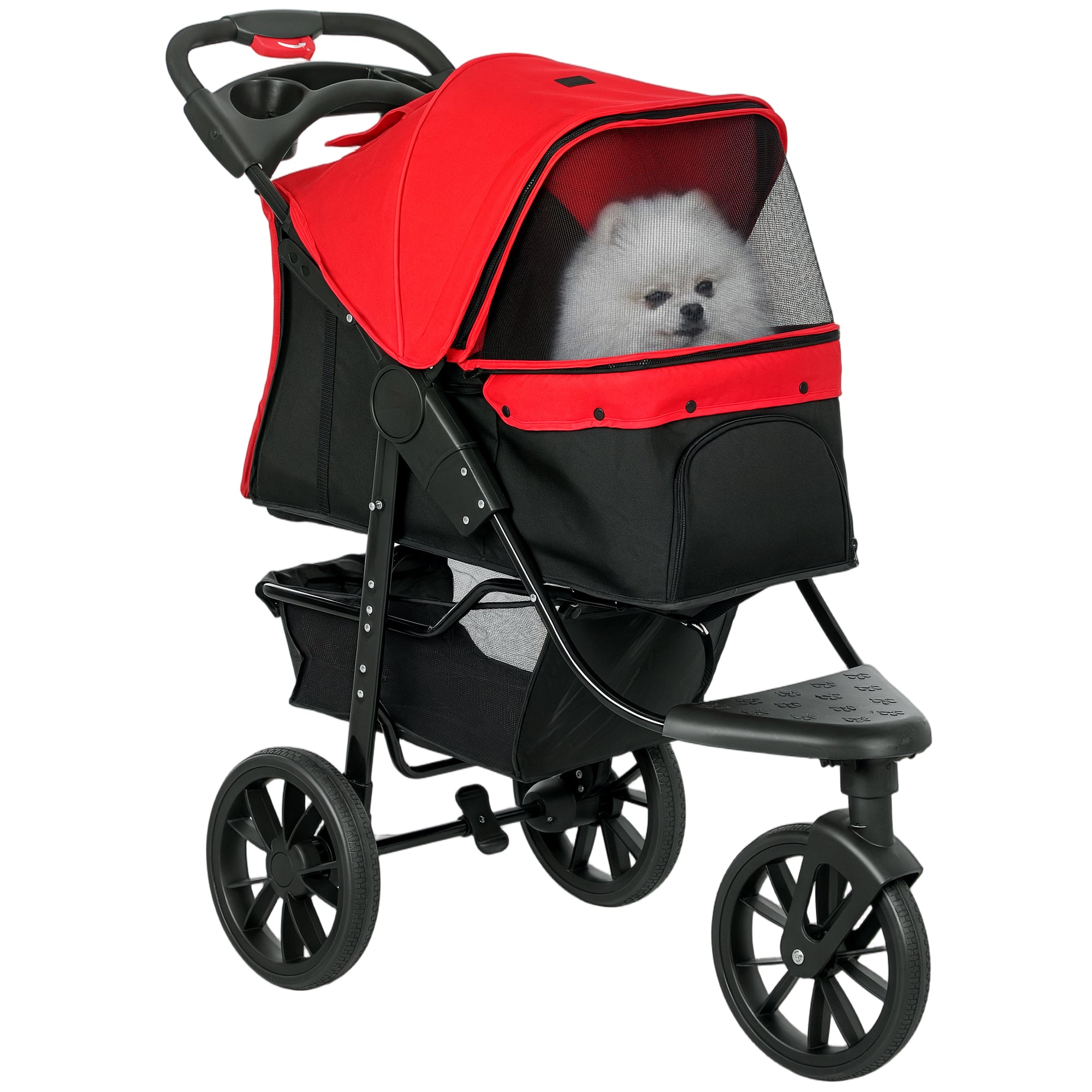 PawHut Dog Pram Dog Stroller Pet Stroller, 3 Wheels Dog Pushchair with Brake, for Small Miniature Dogs, Cats, Red