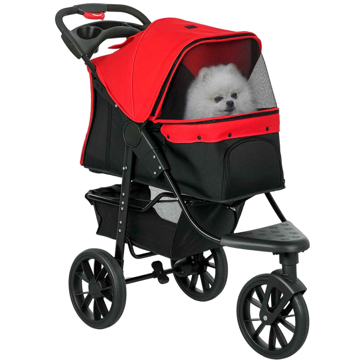 PawHut Dog Pram Dog Stroller Pet Stroller, 3 Wheels Dog Pushchair with Brake, for Small Miniature Dogs, Cats, Red