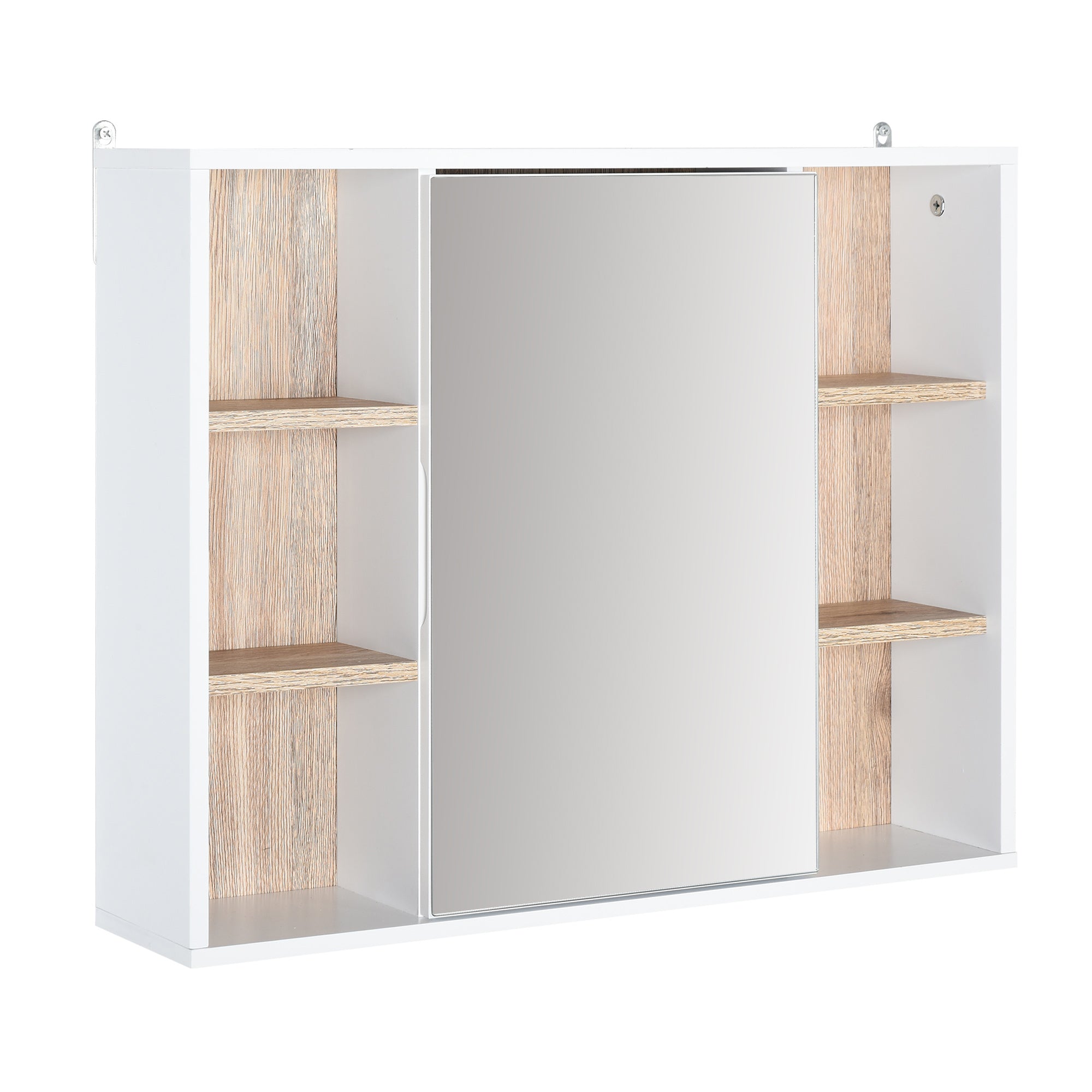 HOMCOM Bathroom Mirror Cabinet, Wall Mounted Storage Cabinet with Open Cupboard and Adjustable Shelf, White - North Peak Garden Furniture