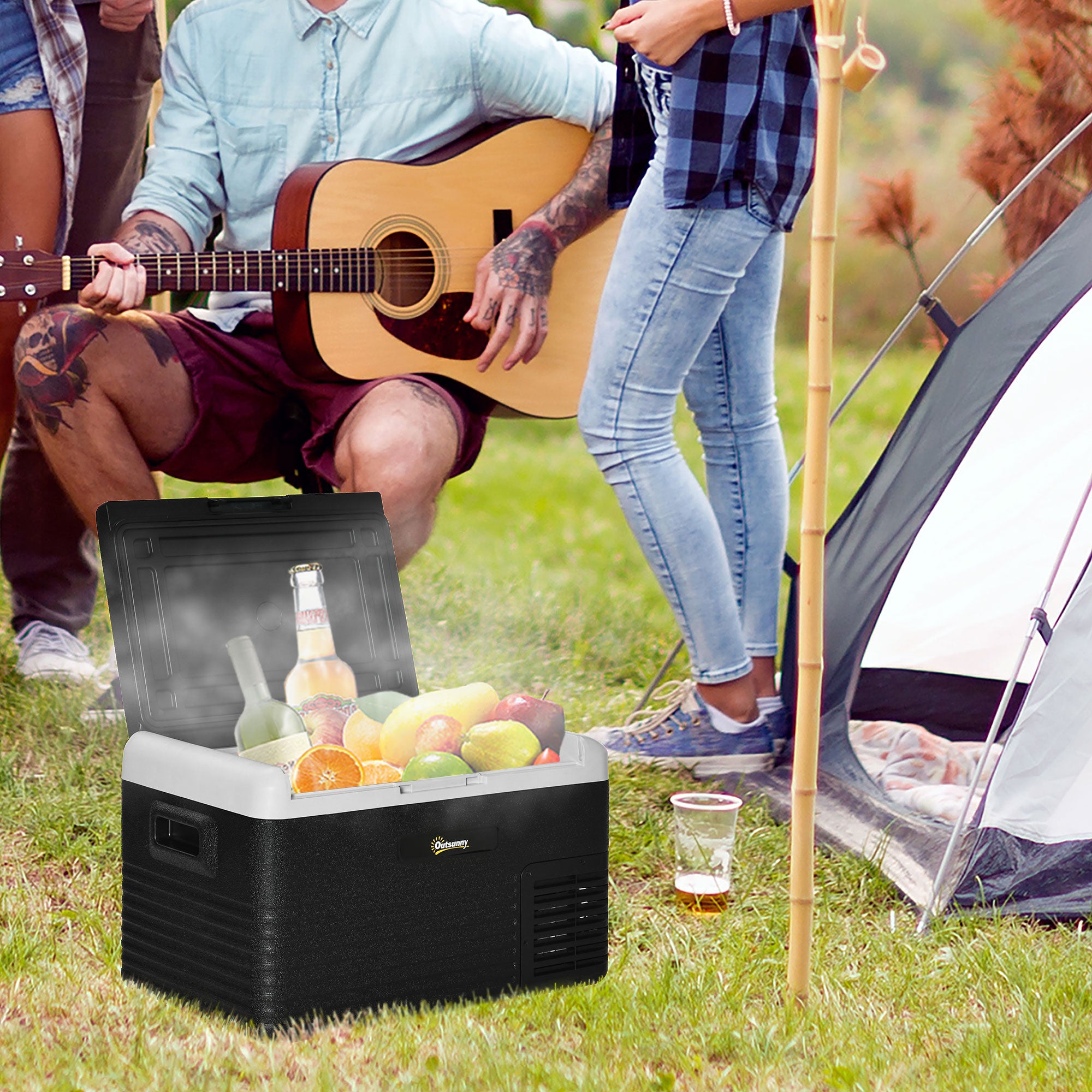 Outsunny 30L Car Refrigerator, Portable Compressor Car Fridge Freezer, Electric Cooler Box with 12/24V DC and 110-240V AC for Camping, Driving, Picnic, Down to -20℃ - North Peak Garden Furniture
