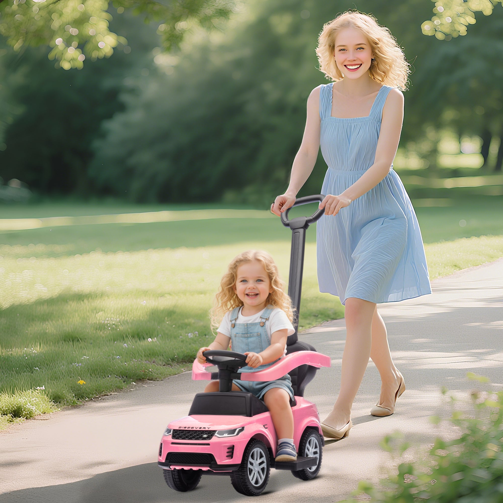 AIYAPLAY LAND ROVER DISCOVERY Licensed Baby Push Car, 2-in-1 Ride on Car with Push Handle and Safety Guardrail, Pink