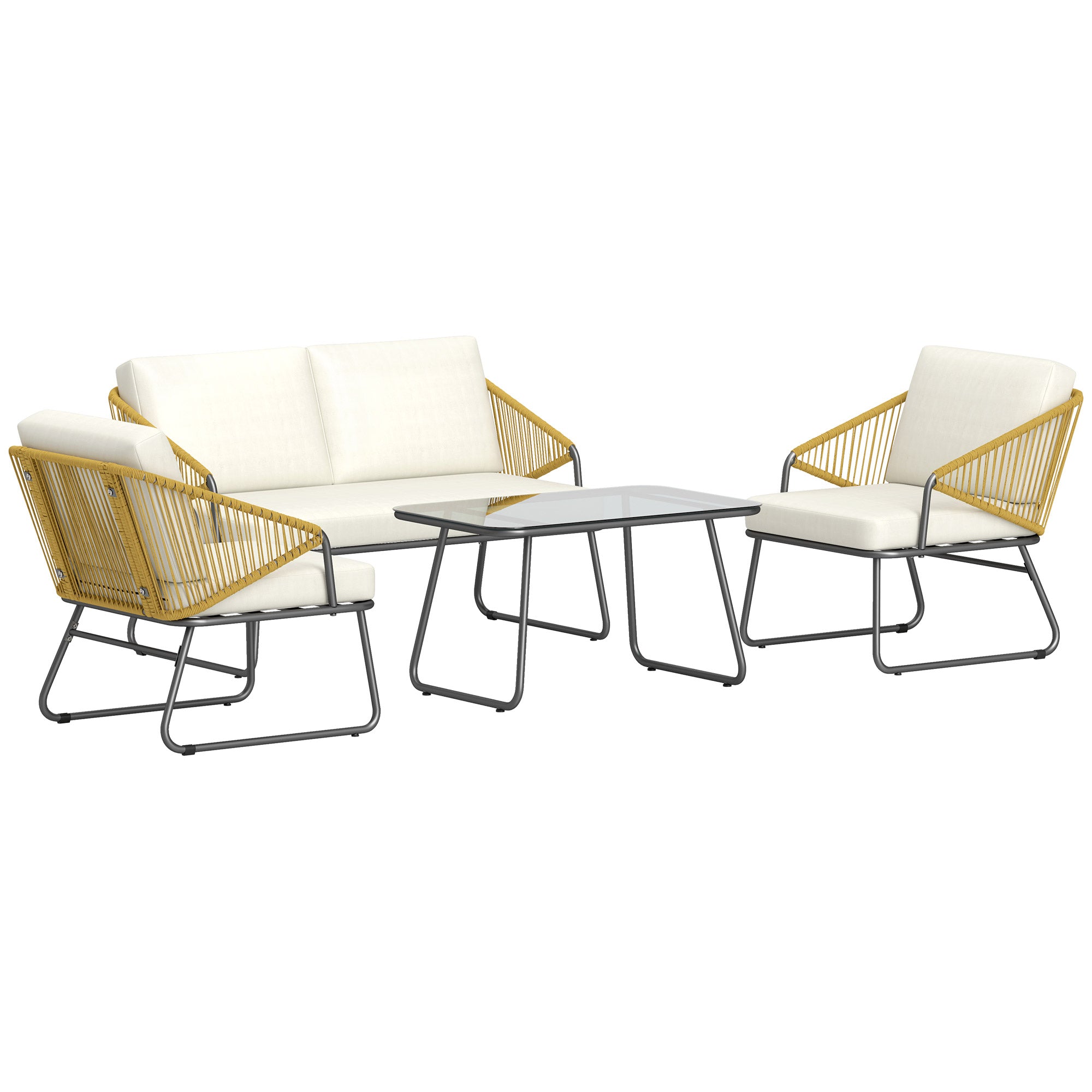 Outsunny Four-Piece Rattan Strong Panel Outdoor Sofa Set - Natural - North Peak Garden Furniture