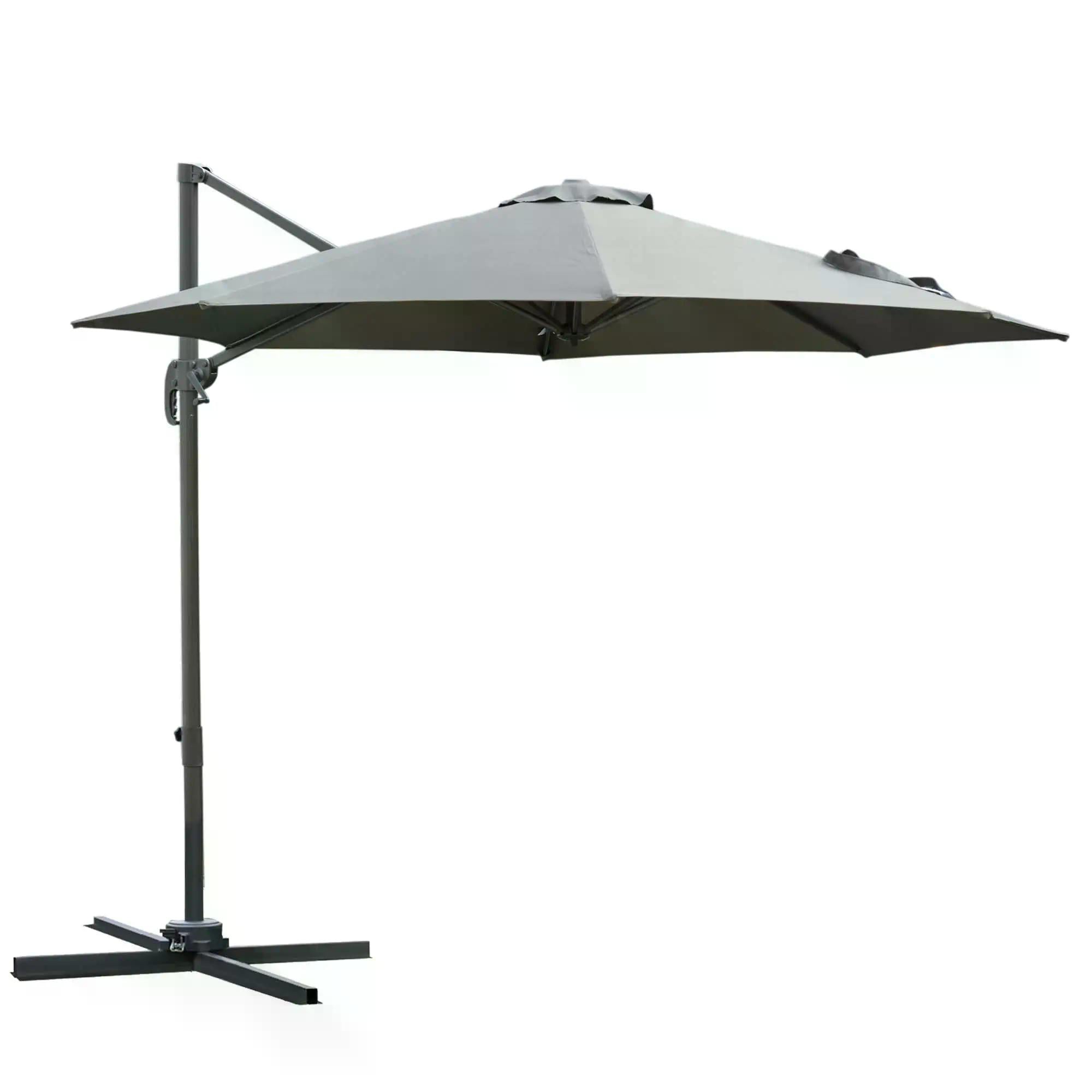Outsunny 3(m) Offset Parasol Cantilever Hanging Umbrella 360° Rotation w/ Base Dark Grey - North Peak Garden Furniture
