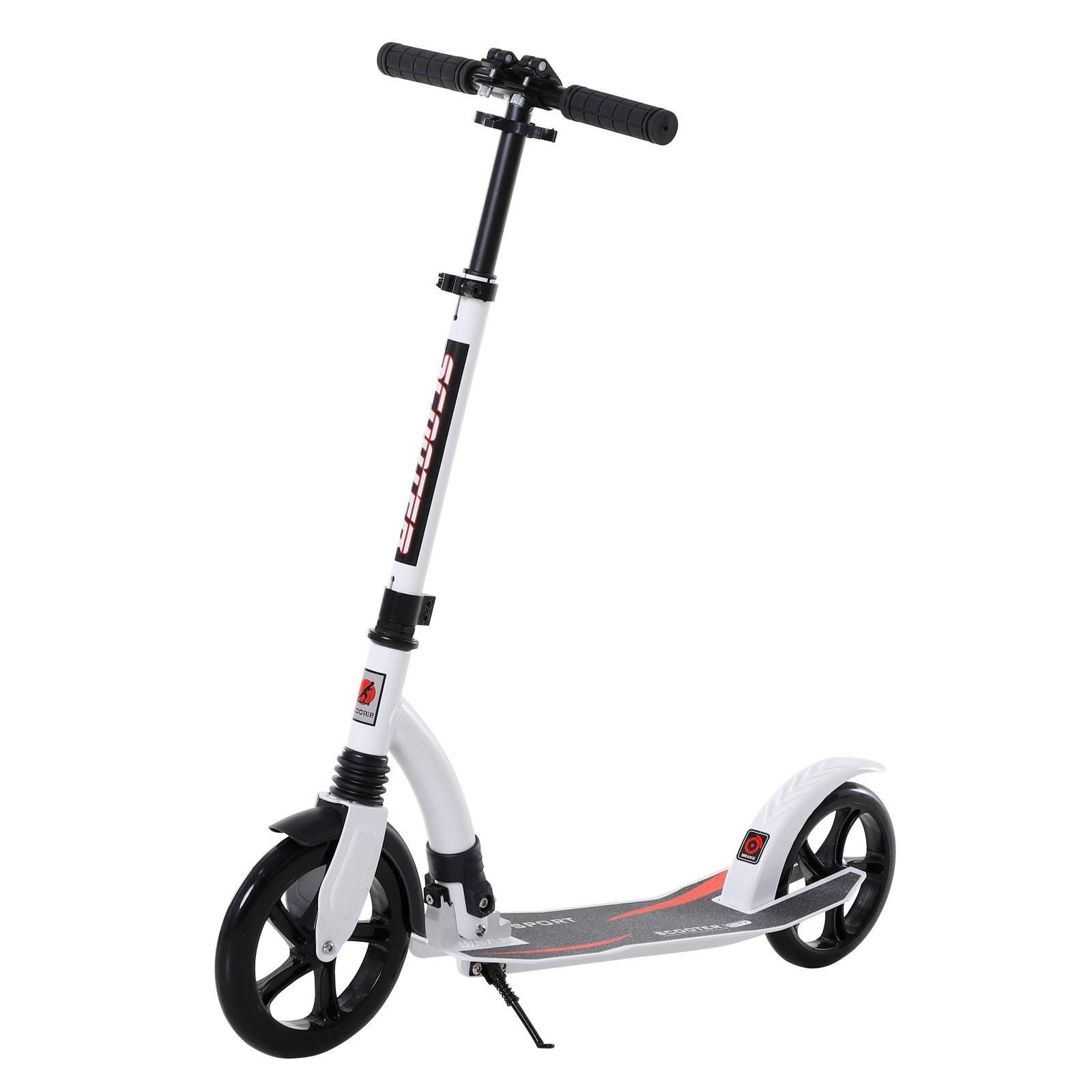 HOMCOM Foldable Kick Scooter with Double Shock Absorption and Big Wheels, Height Adjustable Aluminium Frame Big Wheel Scooter for 14+ Teens Adult - White - North Peak Garden Furniture