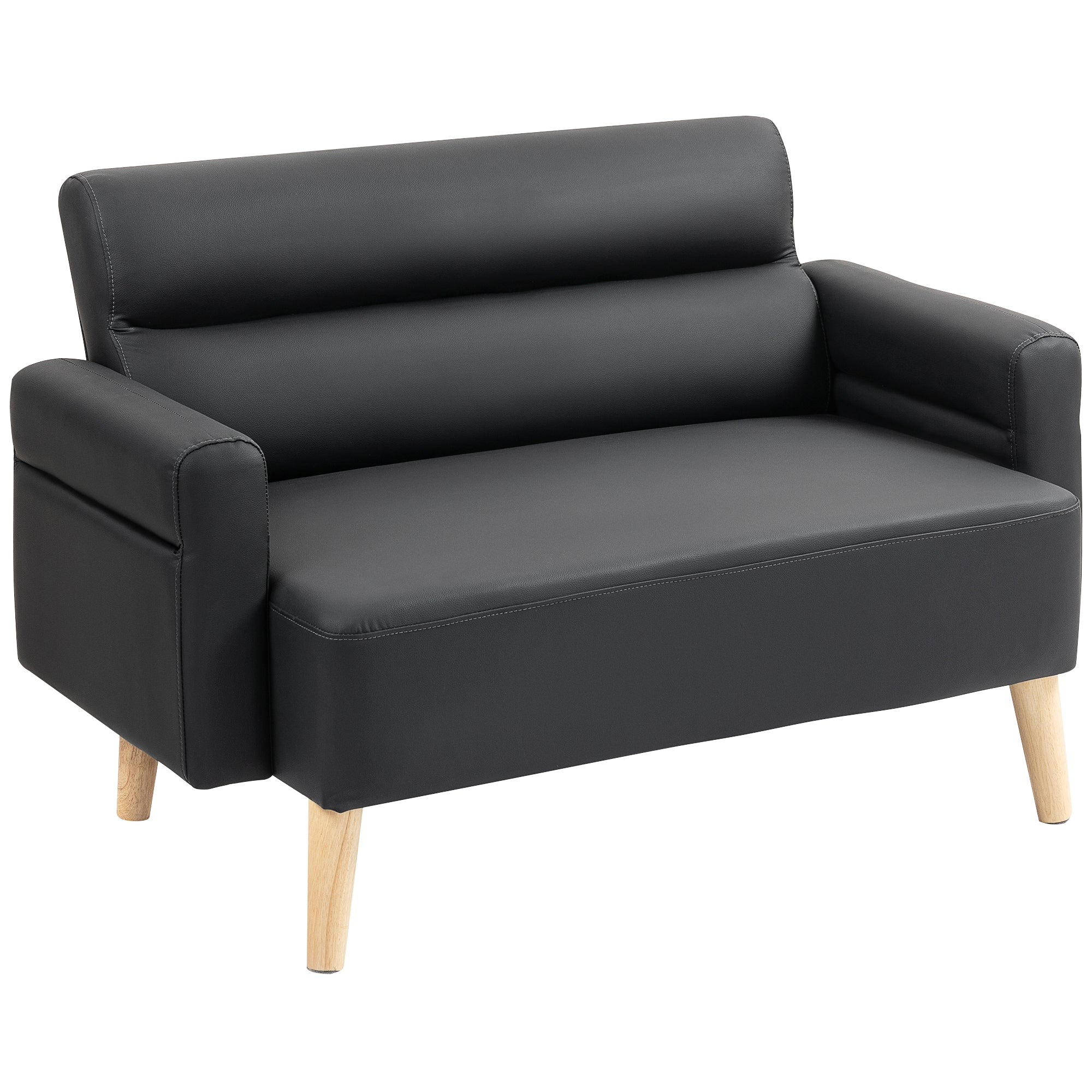 HOMCOM Small Faux Leather 2 Seater Sofa Settee - Black - North Peak Garden Furniture