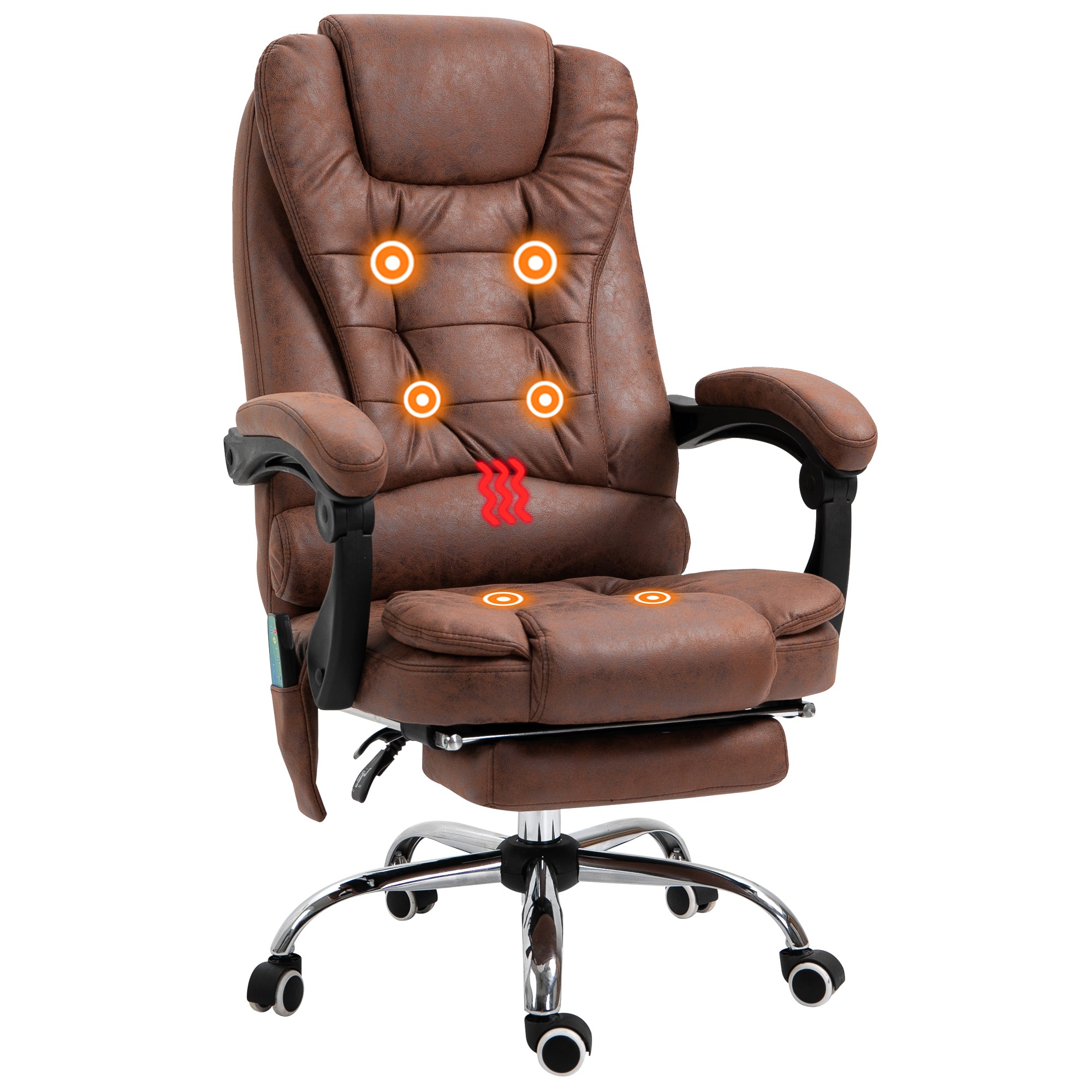 Vinsetto Heated 6 Points Vibration Massage Executive Office Chair Adjustable Swivel Ergonomic High Back Desk Chair Recliner with Footrest Brown - North Peak Garden Furniture