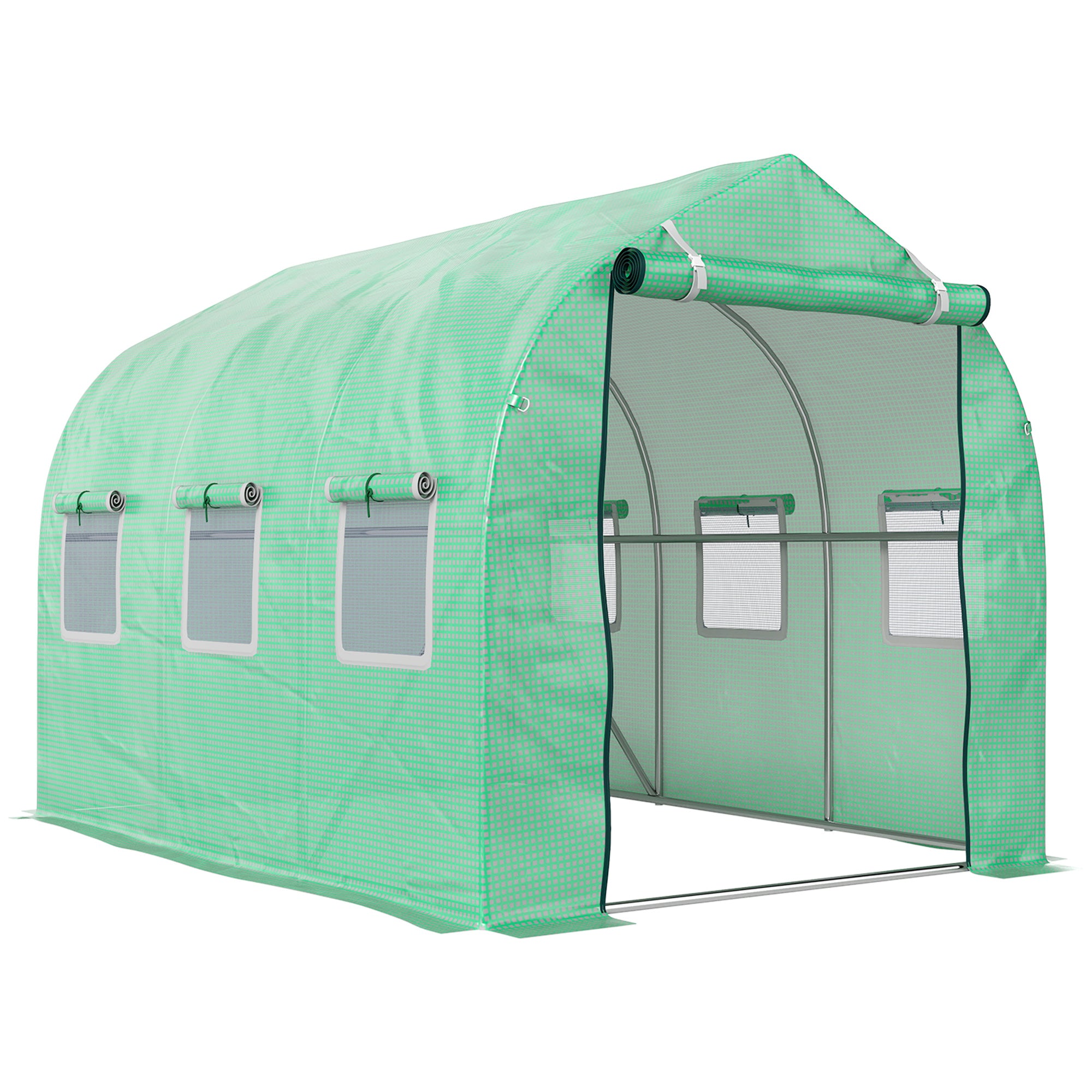 Outsunny Polytunnel Greenhouse with Windows and Door, Walk in Greenhouse for Garden, Backyard (3 x 2 M) - North Peak Garden Furniture