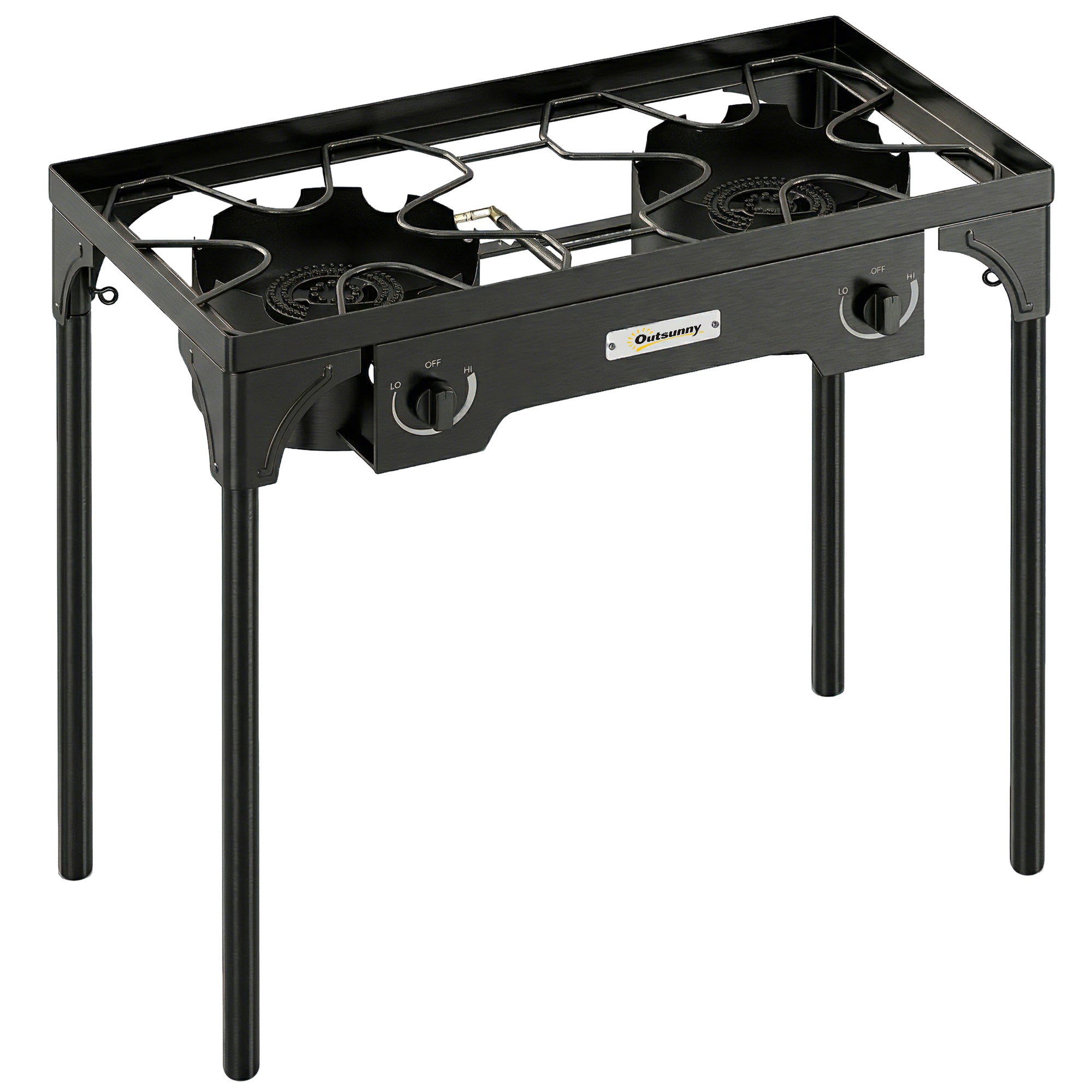 Outsunny Double Burner Camping Stove, 150,000 BTU High Pressure Camping Gas Stove with Detachable Legs, Black