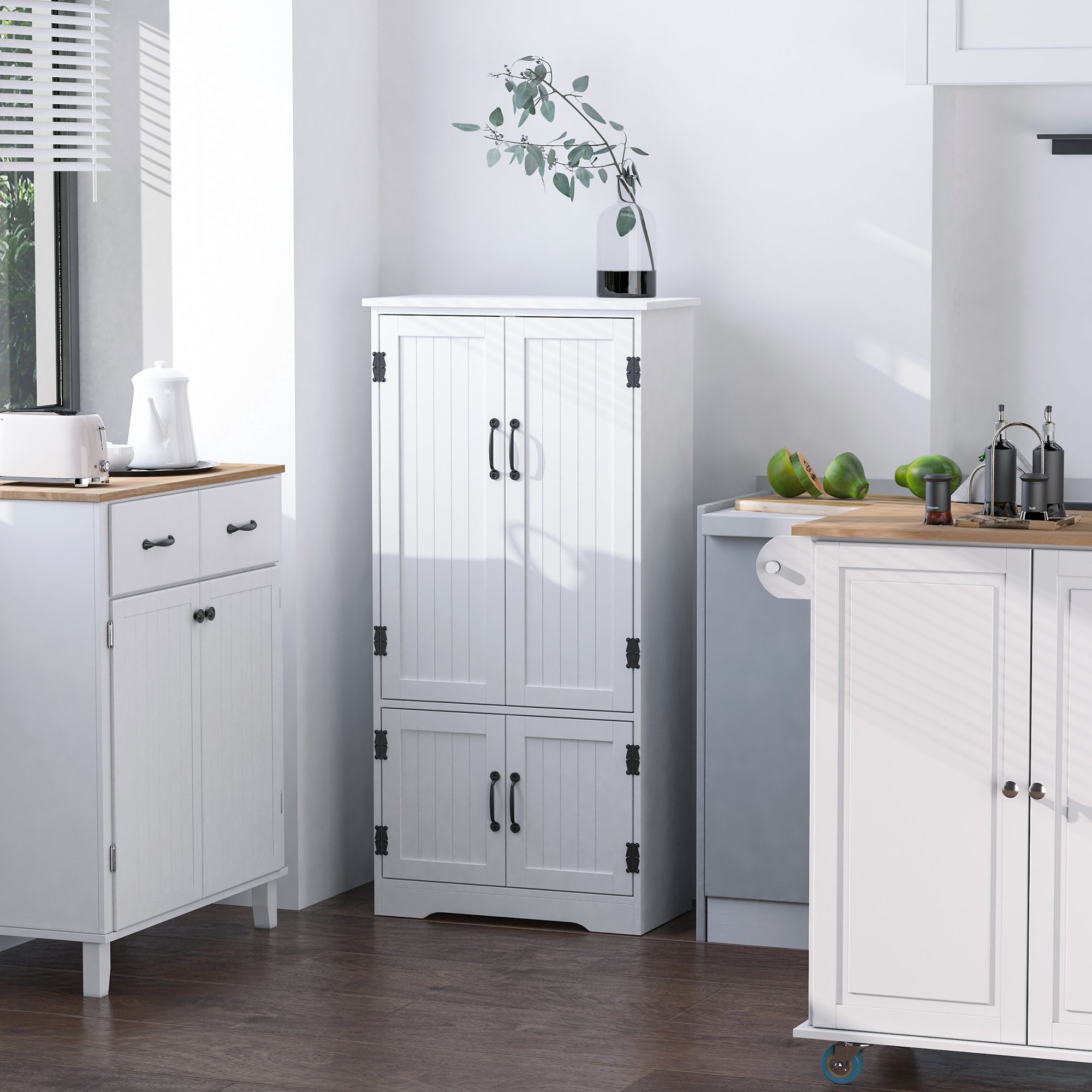 HOMCOM Accent Floor Storage Cabinet Kitchen Cupboard with Adjustable Shelves and 2 Lower Doors, White - North Peak Garden Furniture