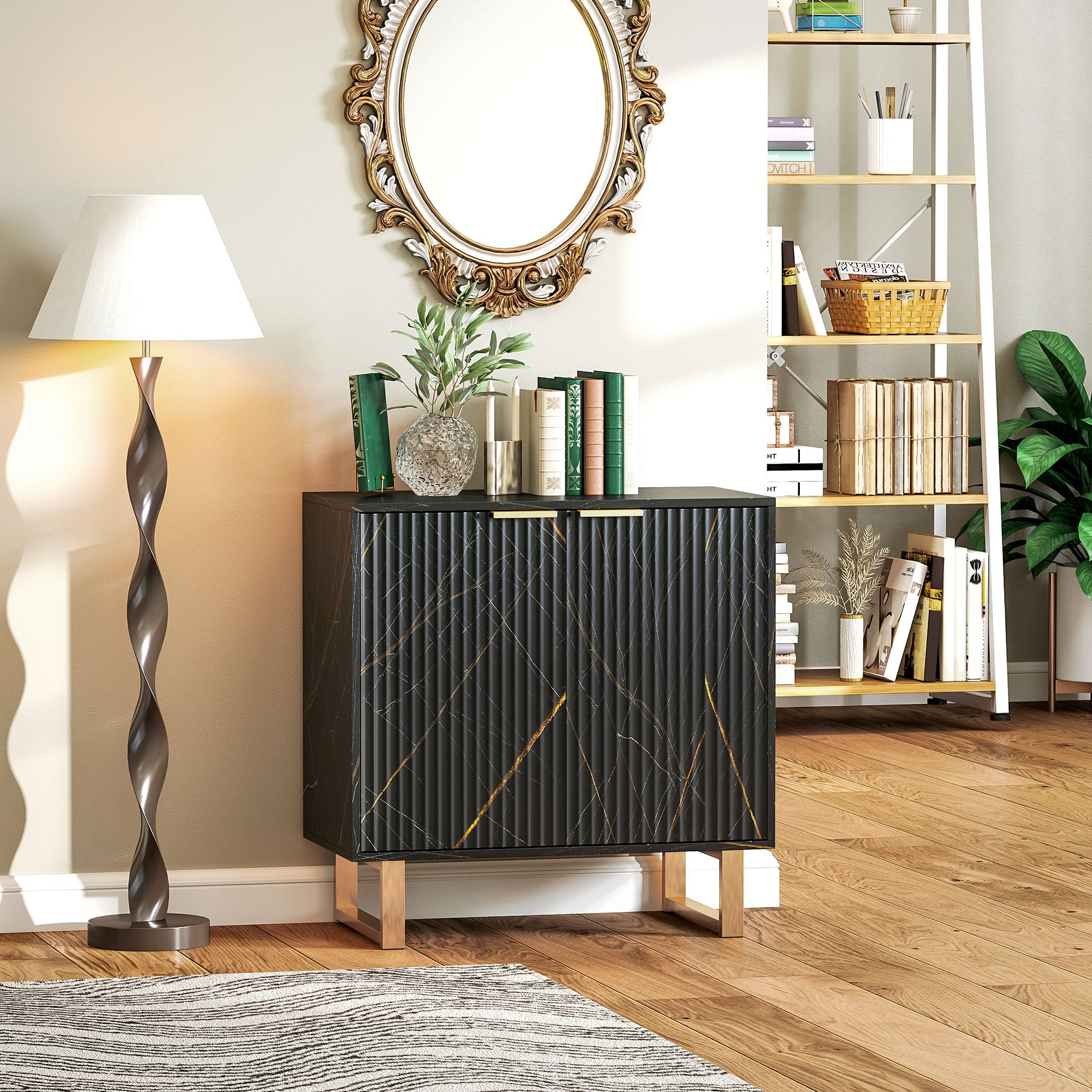HOMCOM Elegant Storage Sideboard - Black/Gold-Tone - North Peak Garden Furniture