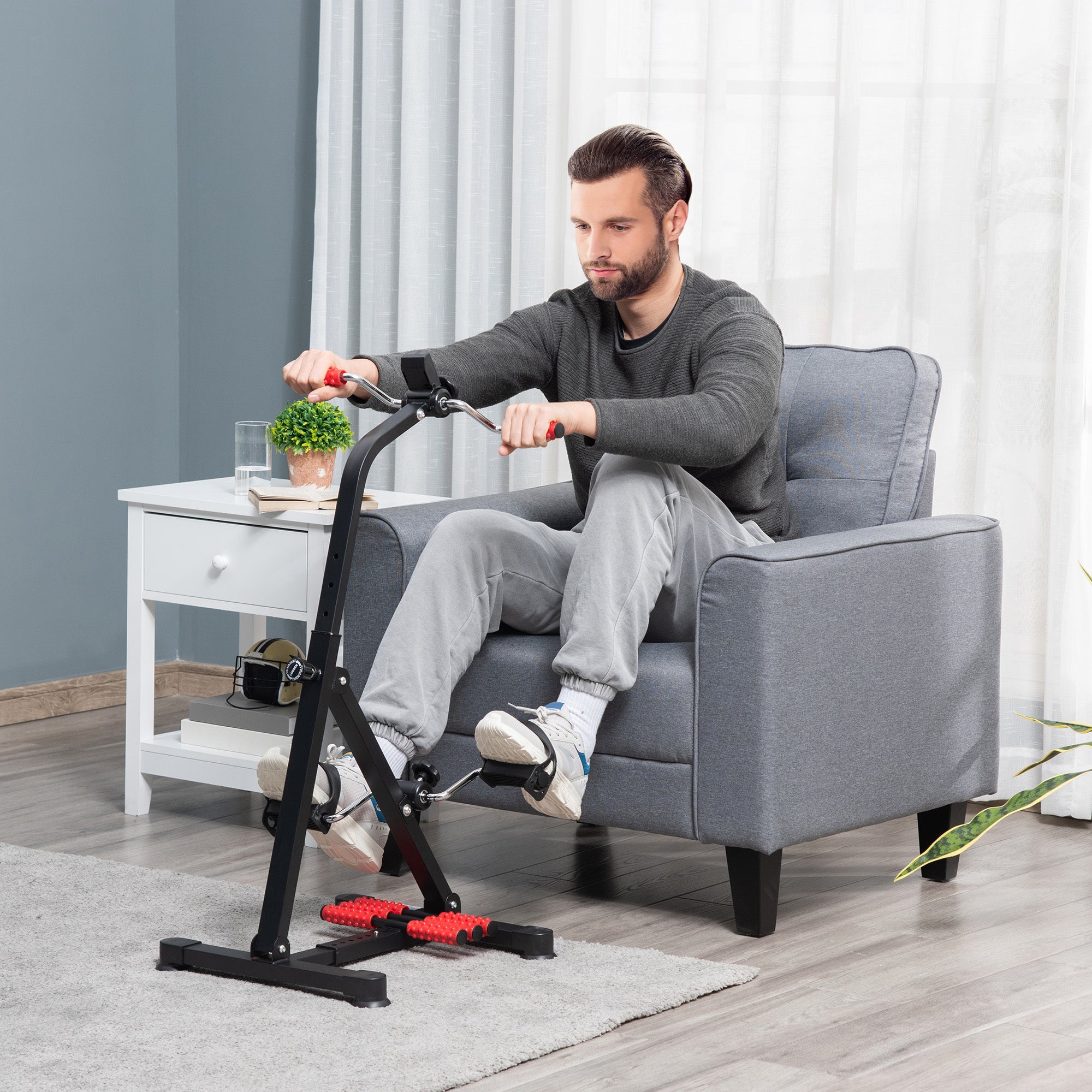 HOMCOM Portable Exercise Bike for Home Pedal Exerciser Height-adjustable 56L x 44- 56W x 75- 97H cm Black and Red