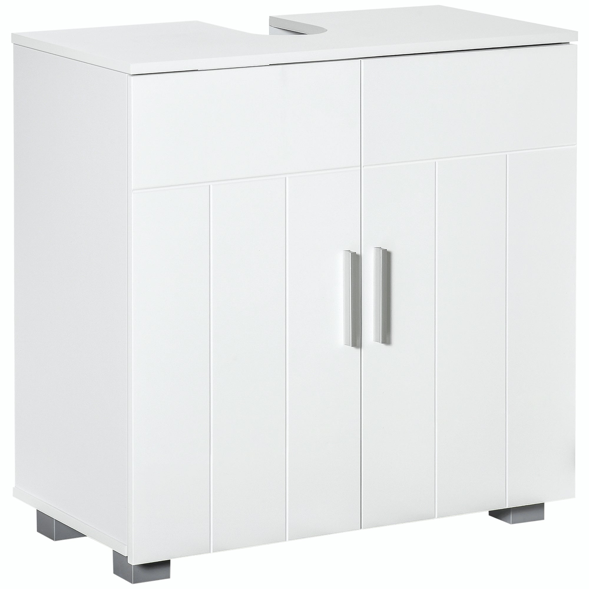 kleankin Pedestal Under Sink Cabinet, Modern Bathroom Vanity Unit, Storage Cupboard with Double Doors, Adjustable Shelf, White - North Peak Garden Furniture