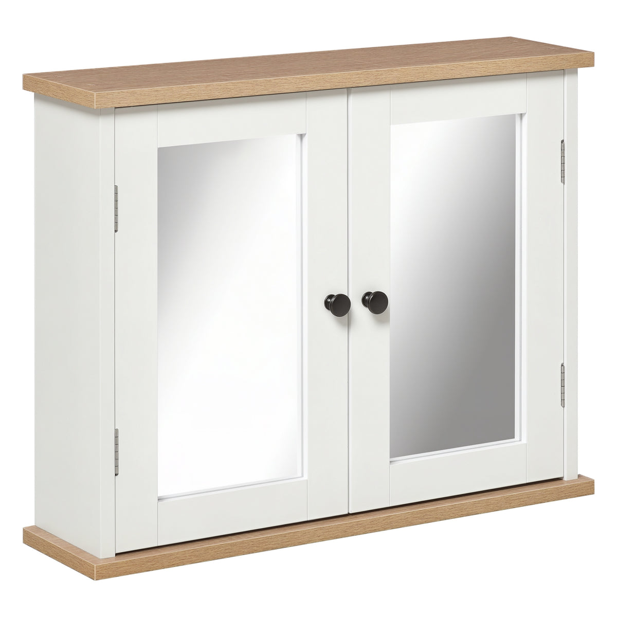 kleankin Bathroom Mirror Cabinet Wall Mounted Storage Cupboard with Double Door and Adjustable Shelf, White