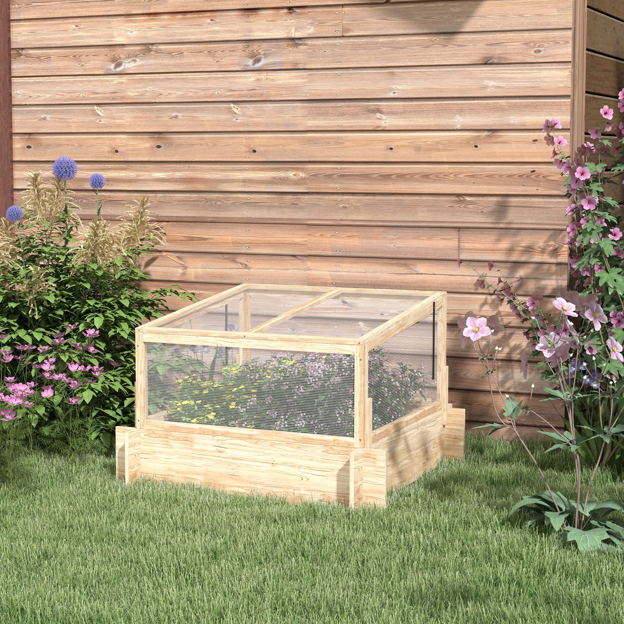 Outsunny 2-In-1 Wooden Greenhouse Planter Box - Natural - North Peak Garden Furniture