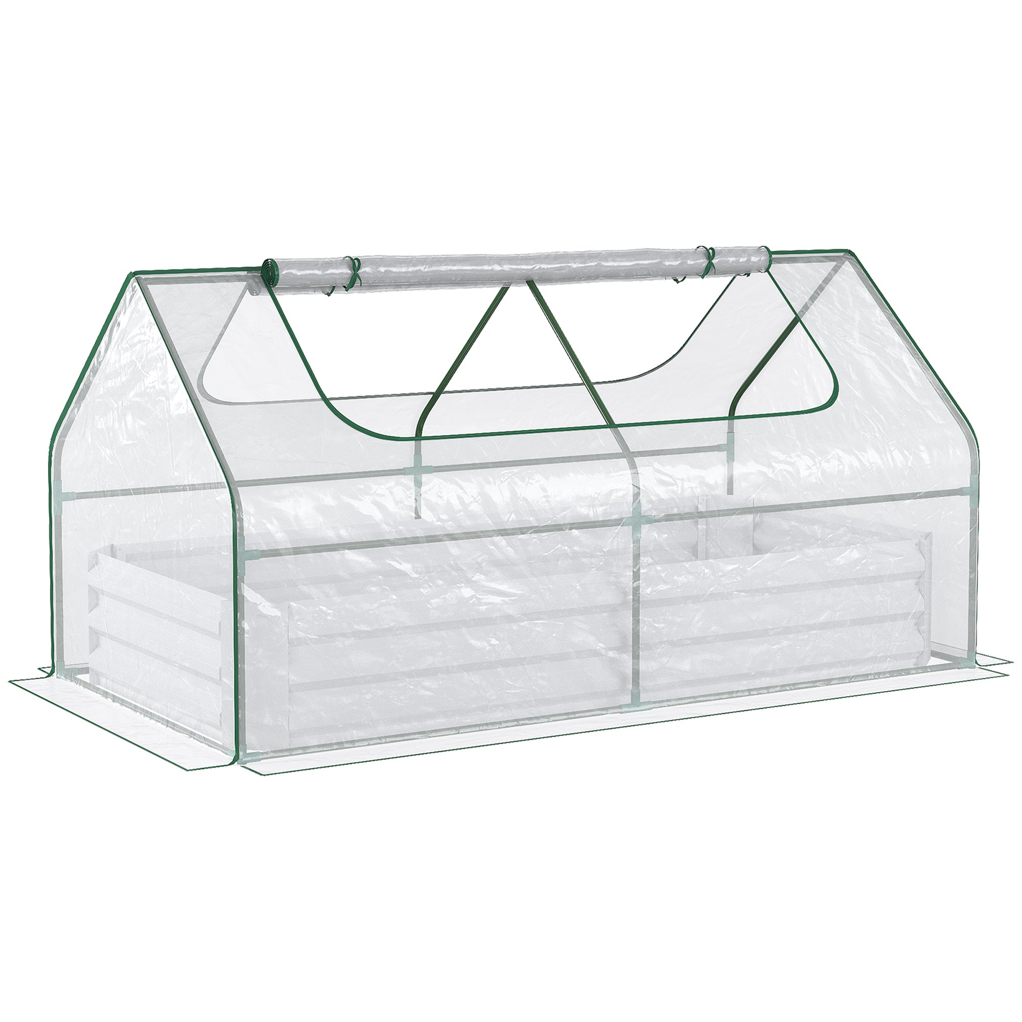 Outsunny Raised Garden Bed with Greenhouse, Steel Planter Box with Plastic Cover, Roll Up Window, Dual Use for Flowers, Vegetables, Fruits and Herbs, 185L x 95W x 92H cm, Clear - North Peak Garden Furniture