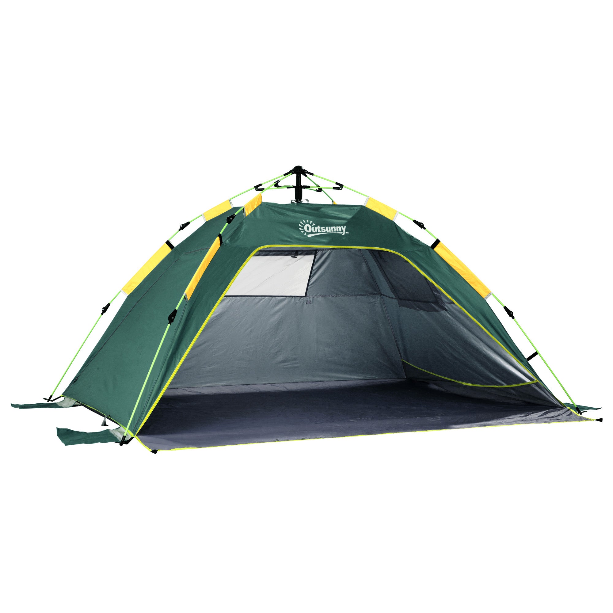 Outsunny Beach Tent for 1-2 Person Pop-up Design with 2 Mesh Windows & 2 Doors Dark Green - North Peak Garden Furniture