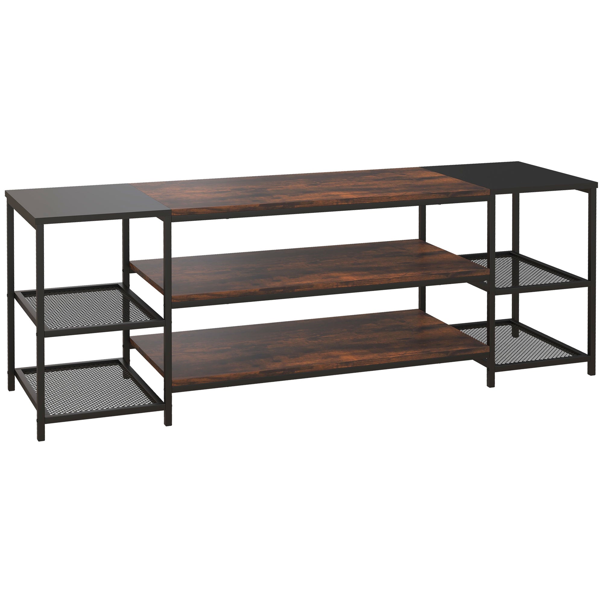 HOMCOM TV Unit Cabinet for TVs up to 60 Inches, Industrial TV Stand with Storage Shelves for Living Room, Brown and Black - North Peak Garden Furniture