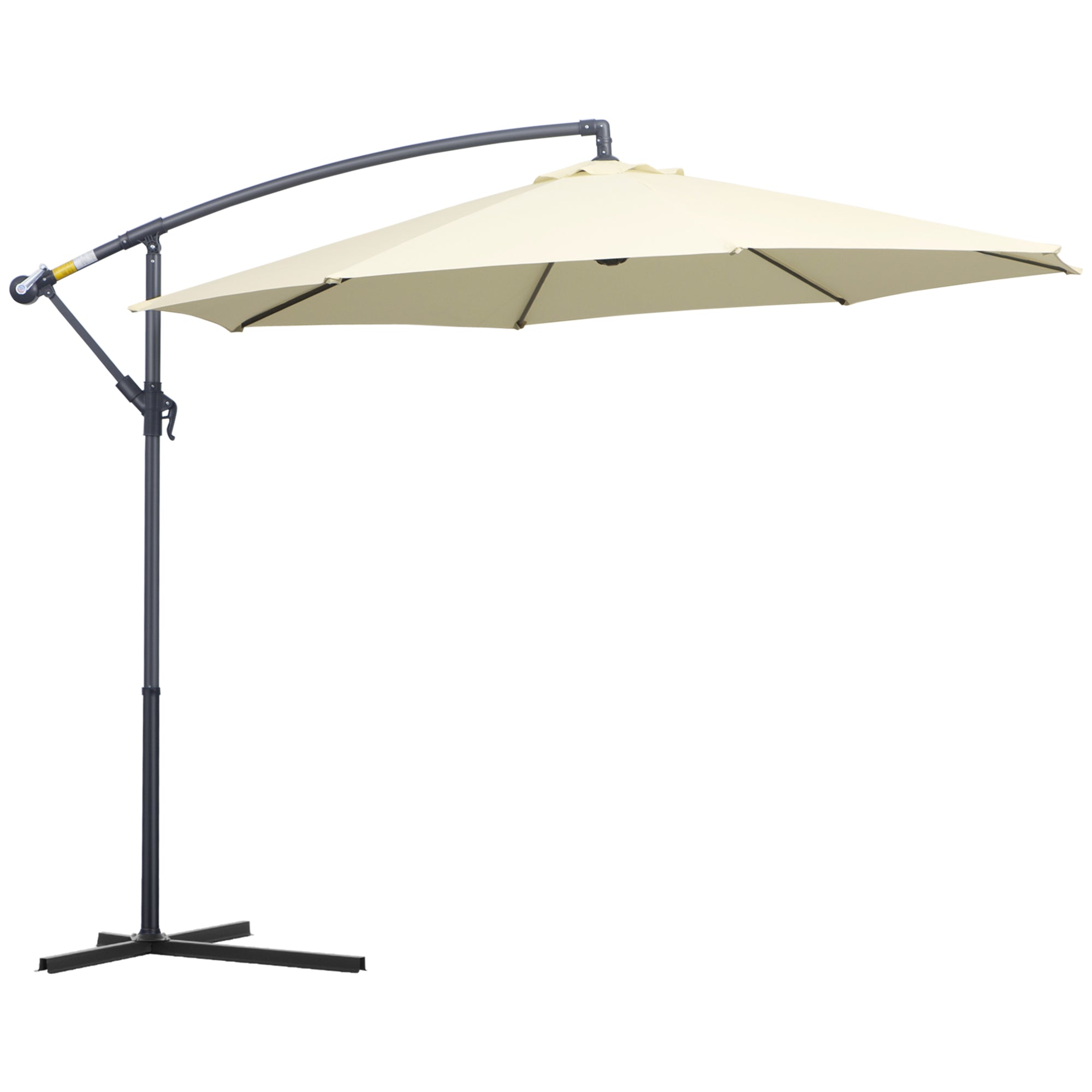 Outsunny 3 m Parasol Garden Sun Umbrella Banana Hanging Rattan Set Umbrella Cantilever - Cream white - North Peak Garden Furniture