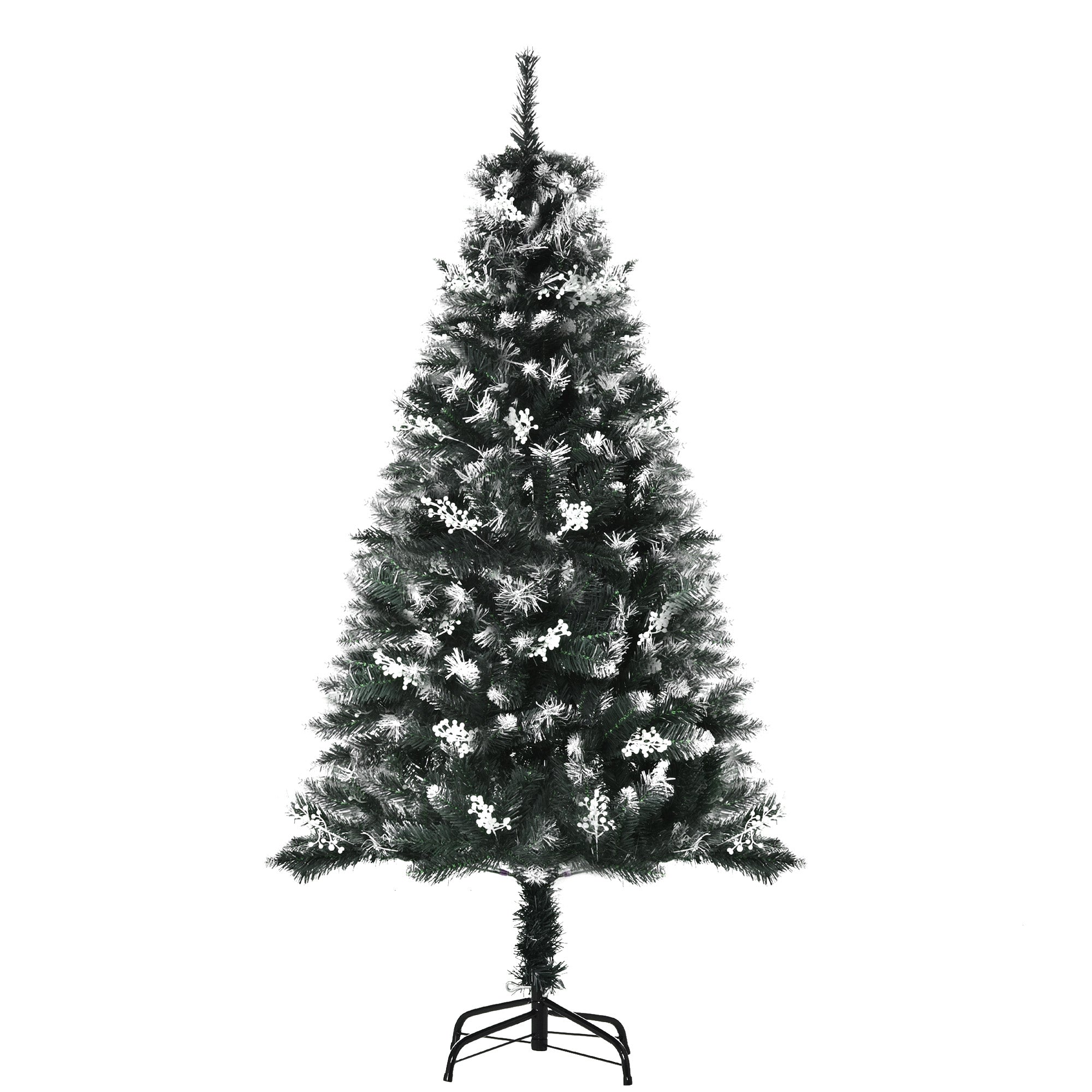 HOMCOM 5FT Artificial Snow-Dipped Christmas Tree Xmas | Home Home Indoor Decoration | Removable Stand w/ White Berries Star Topper Branch Green - North Peak Garden Furniture
