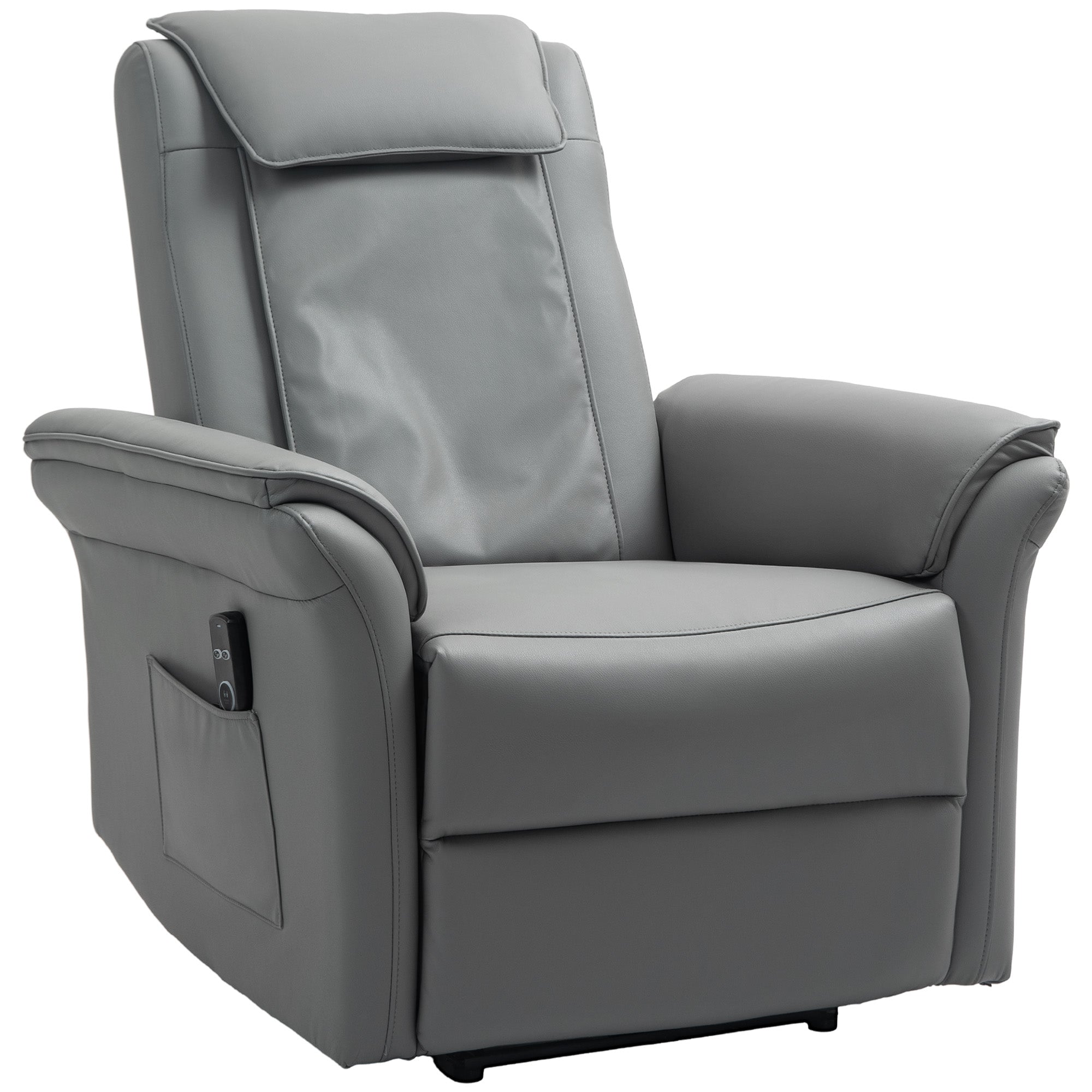 HOMCOM 3D Kneading Massage Recliner Chair with Headrest, Breathable Leather Recliner Armchair, Electric Reclining Chair with Footrest, Remote with USB Port, Side Pockets for Home, Grey - North Peak Garden Furniture