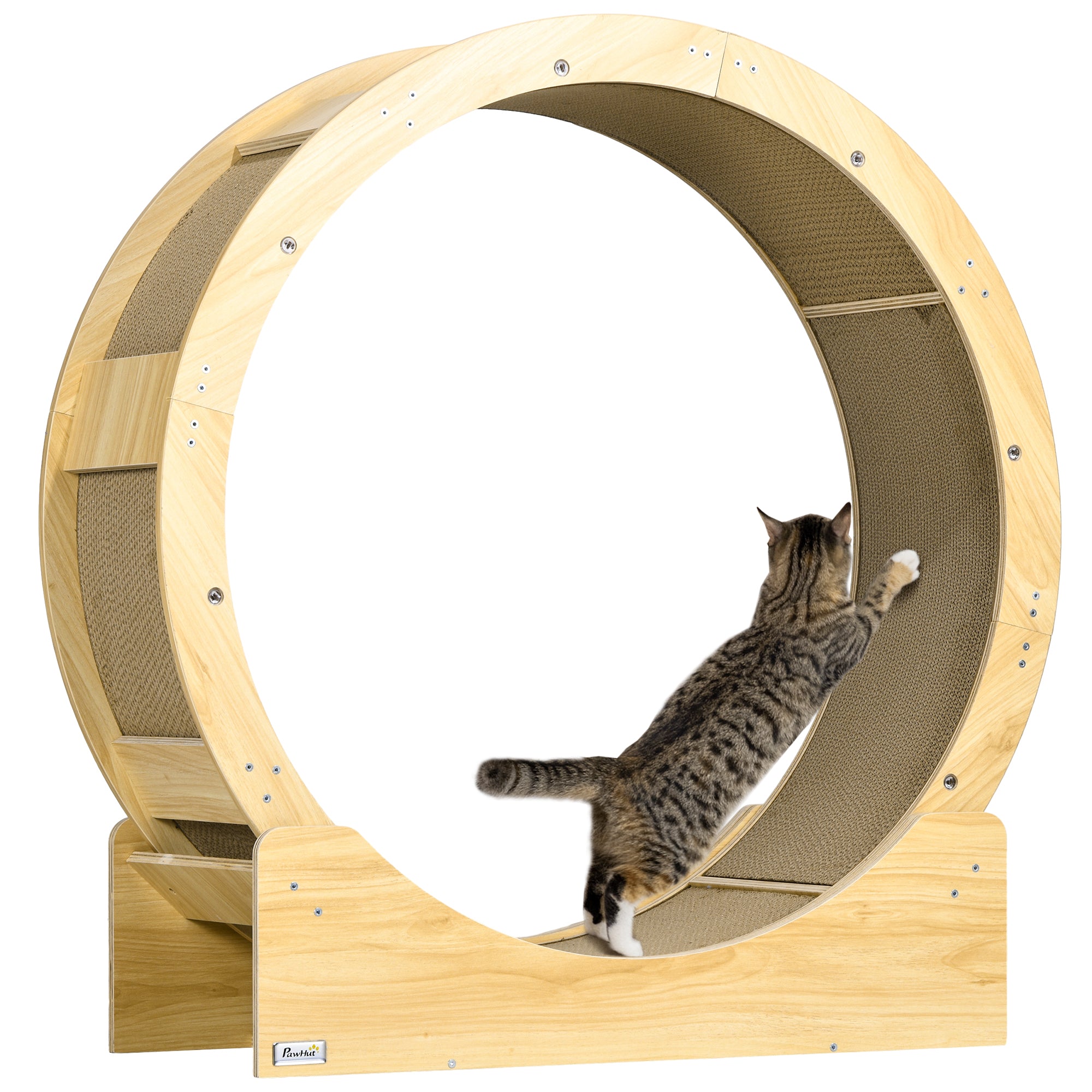 PawHut Cat Wheel with Brake, Scratching Pads - Oak Tone - North Peak Garden Furniture