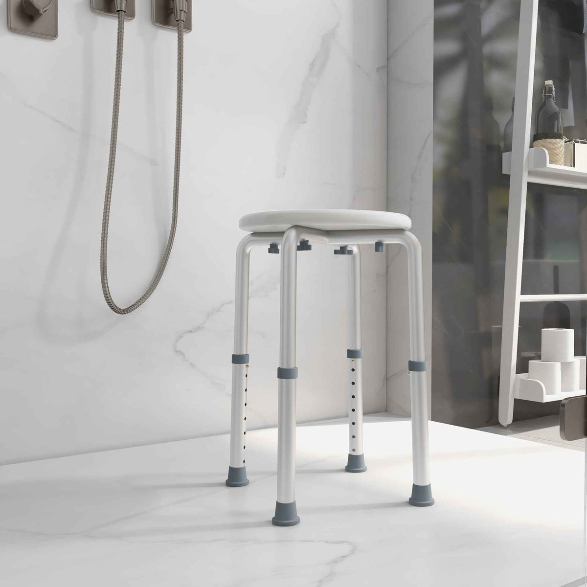 HOMCOM Shower Chair, Height Adjustable Aluminium Shower Stool with Non-Slip Feet for Disabled, Elderly, White