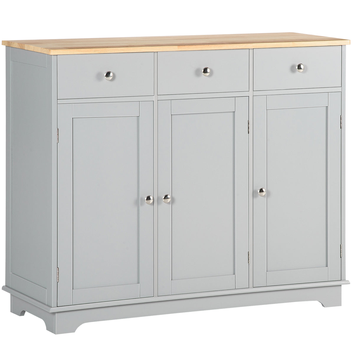 HOMCOM Sideboard with Rubberwood Top and Adjustable Shelves for Dining Room, Kitchen - Grey