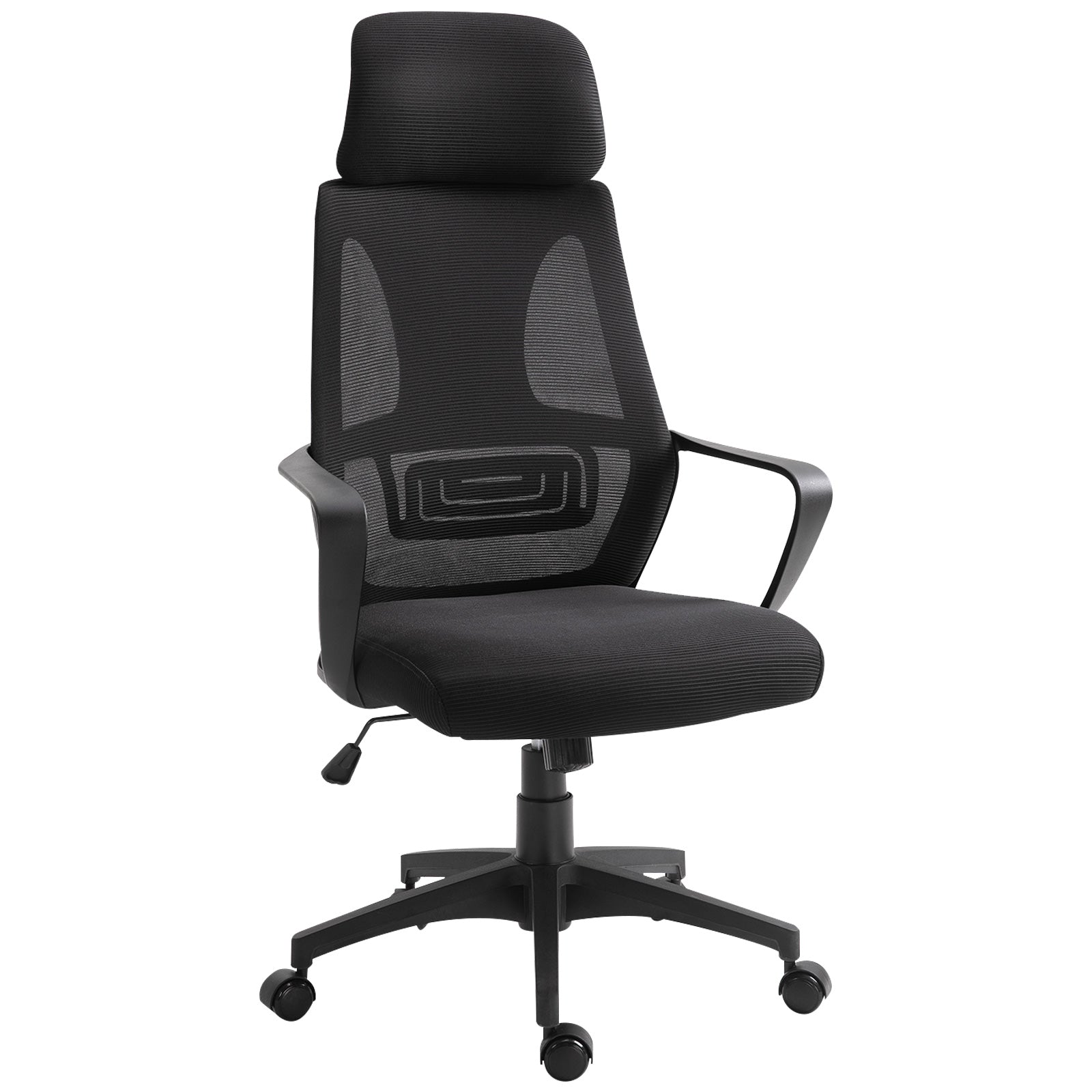 Vinsetto Ergonomic Office Chair, High Back Computer Chair, Mesh Desk Chair with Lumbar Support, Headrest, Wheel, Adjustable Height, Black - North Peak Garden Furniture