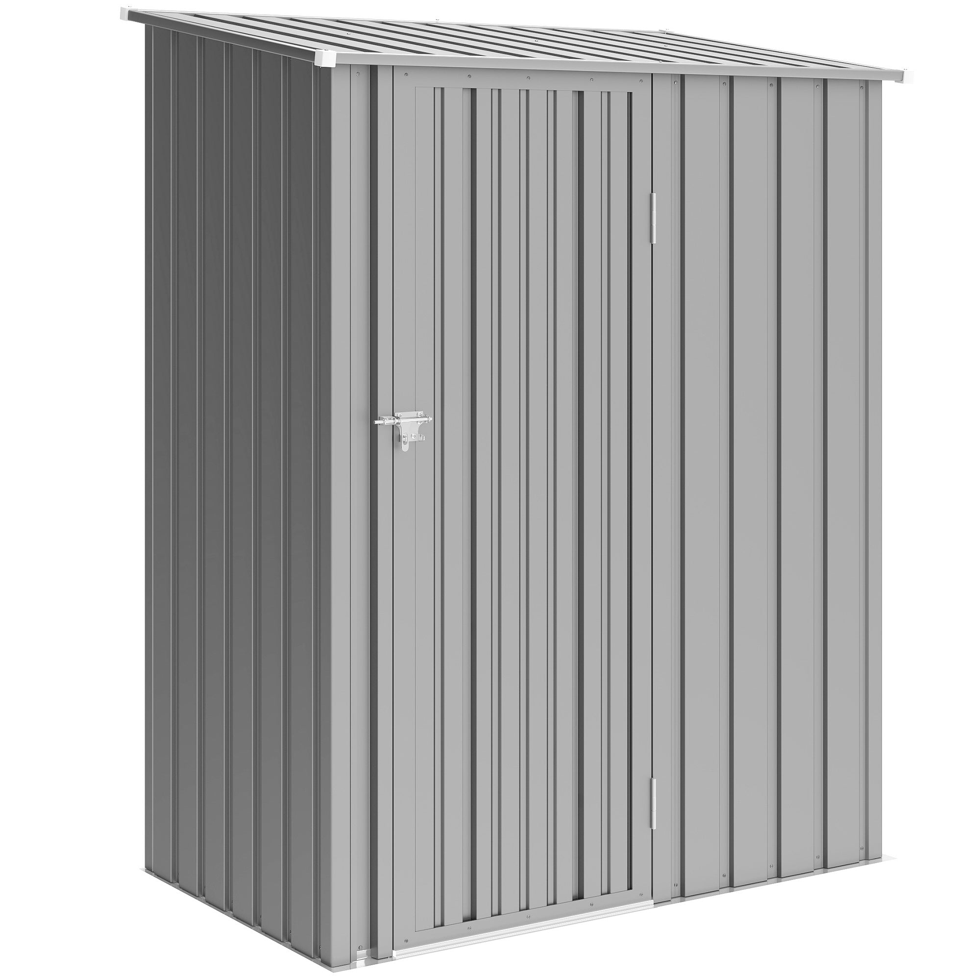 Outsunny 5ft x 3ft Garden Storage Shed, Outdoor Metal Shed with Sloped Roof, Aluminium Grey