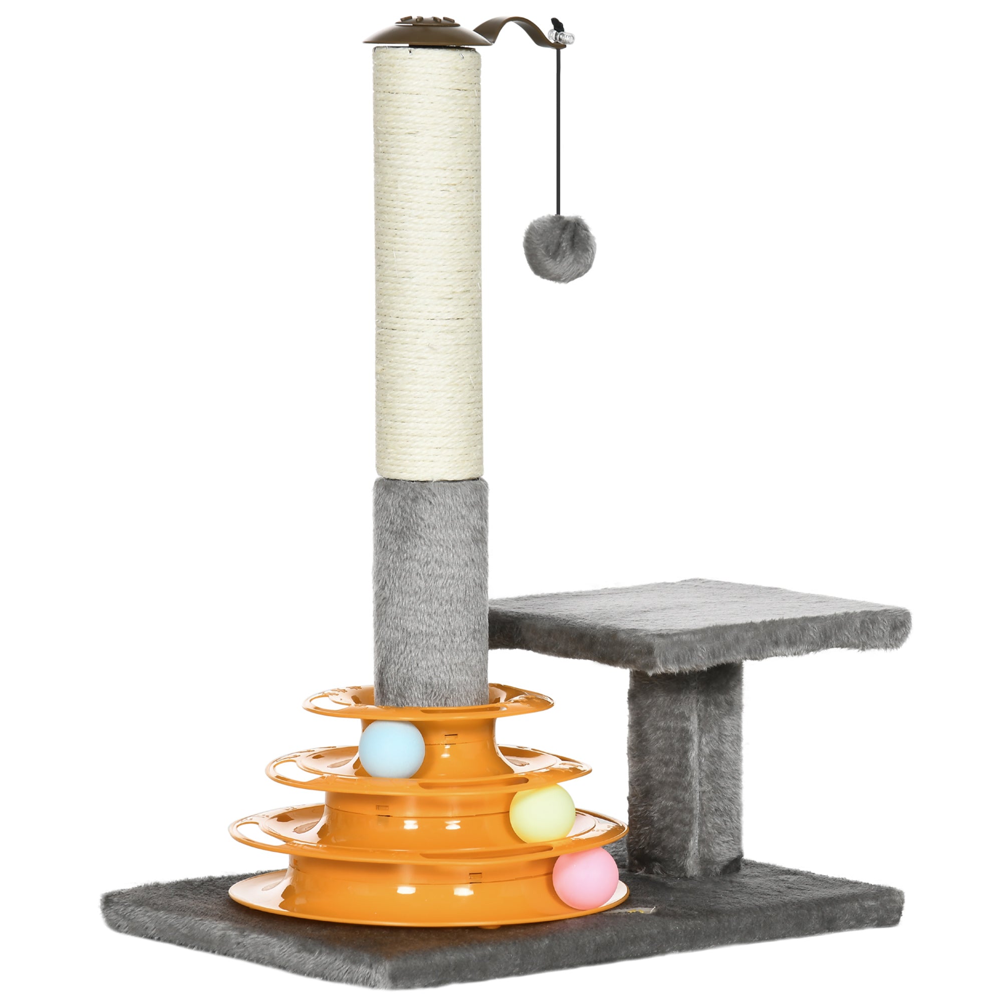 PawHut 56cm Cat Tree Tower Activity Centre, Climbing Stand Kitten House Furniture w/ Scratching Posts, Toy Ball - Grey - North Peak Garden Furniture