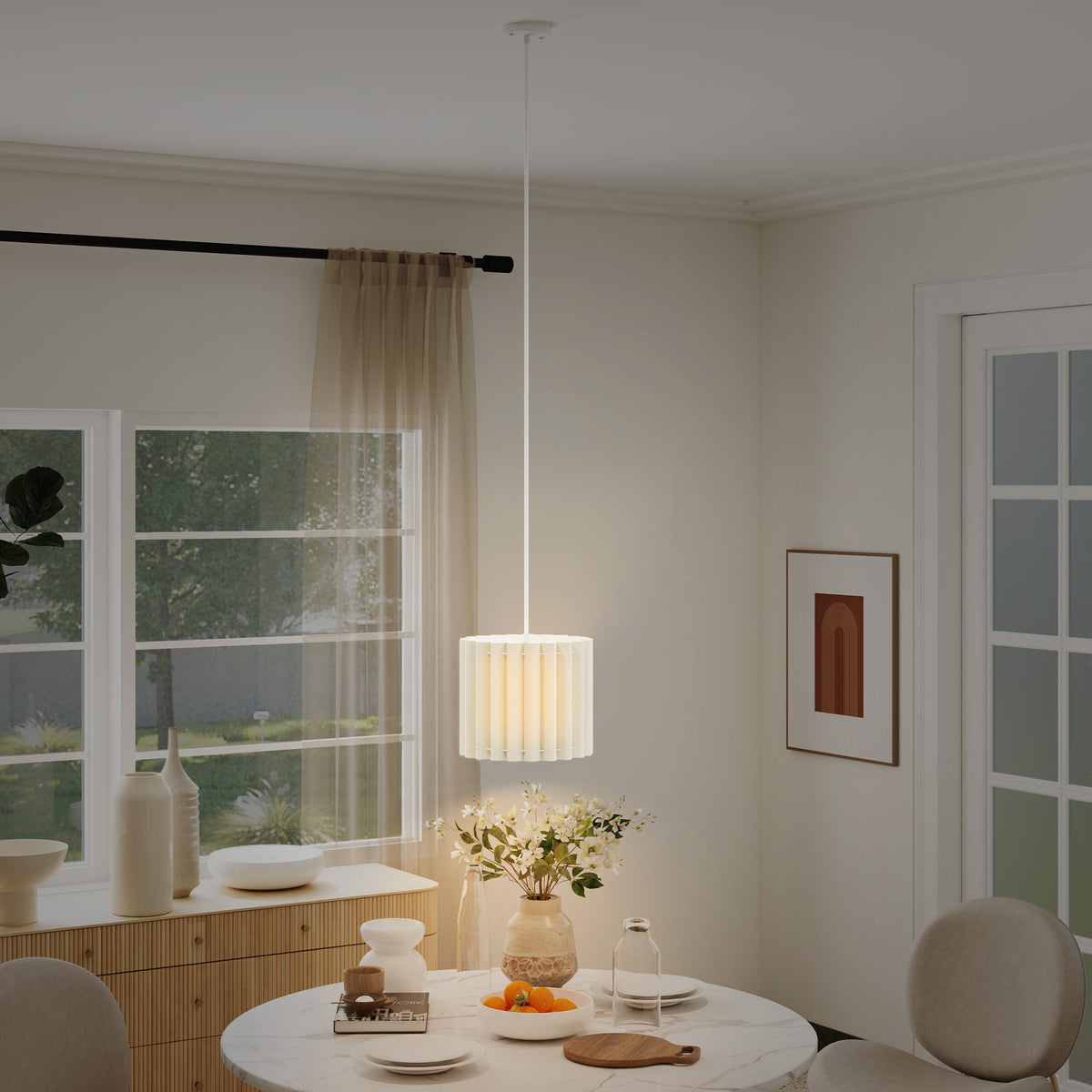 HOMCOM Linen Pendant Light, Modern Wave Ceiling Light Shade, E27 Lampshade for Living Room, Bedroom, Kitchen, Hallway, White