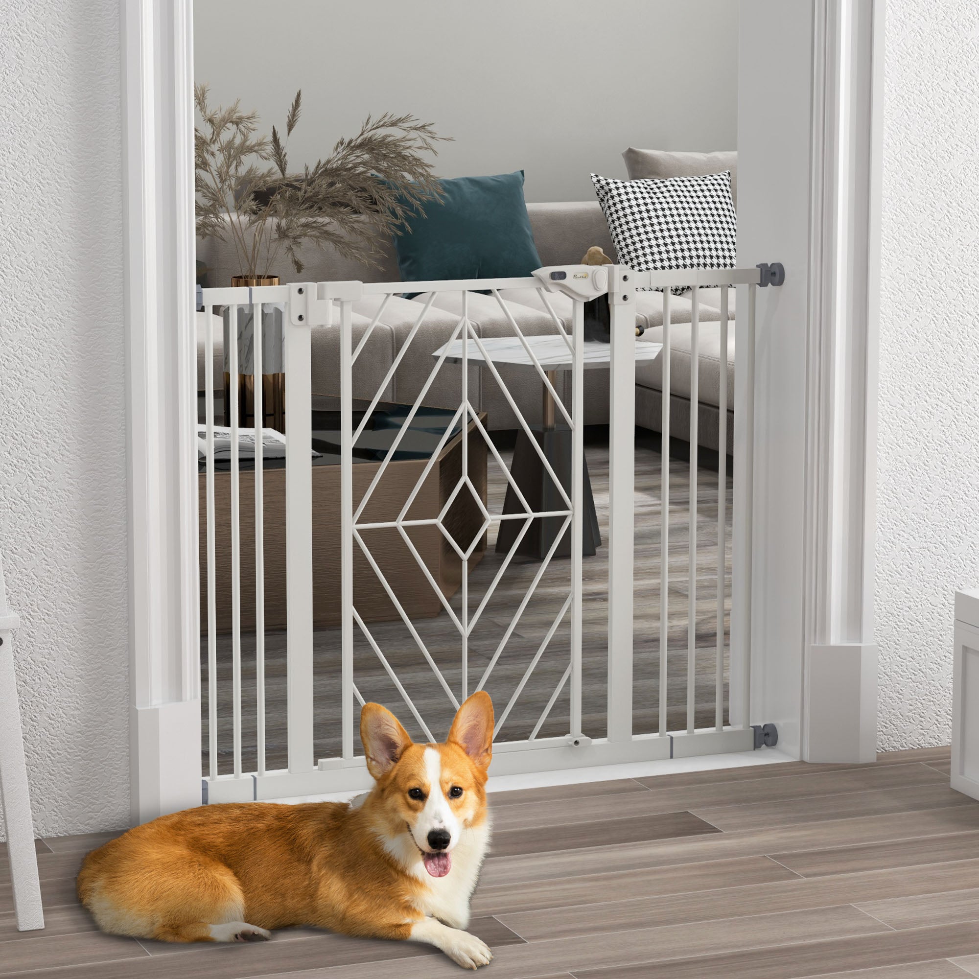 PawHut Pressure Fit Stair Gate Dog Gate w/ Auto Closing Door, Double Locking, Easy Installation, for 74-100cm Openings - White - North Peak Garden Furniture