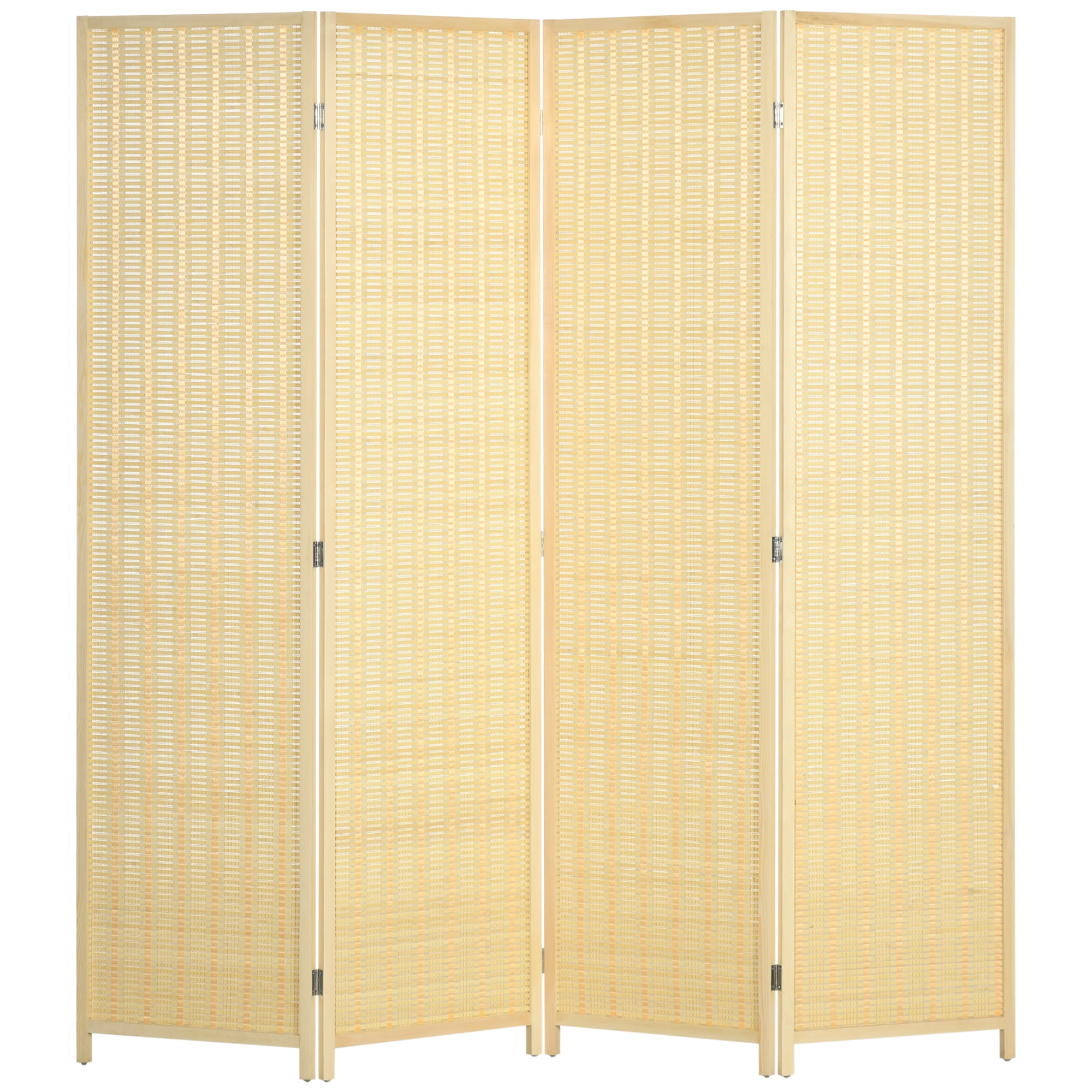 HOMCOM 4 Panel Folding Room Divider Screen, Wall Panel Privacy Furniture, Freestanding Paravent Partition Separator for Living Room, Bedroom and Office, 180 x 180cm, Natural - North Peak Garden Furniture