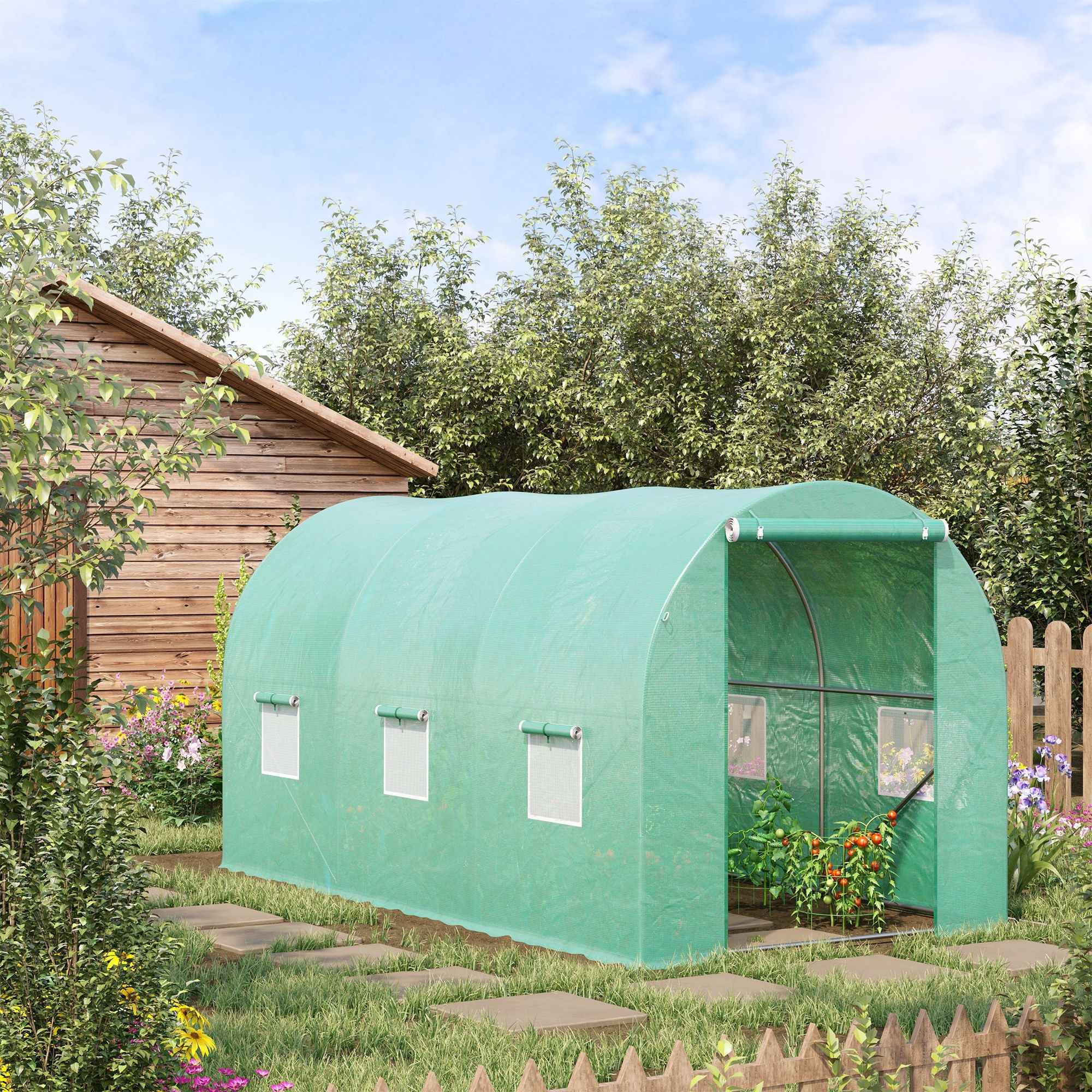 Outsunny 4L x 2W x 2H M Greenhouse Walk-in Polytunnel Outdoor Garden Flower Vegetable Planter 25mm Diameter Galvanised Steel Frame with Zipped Door