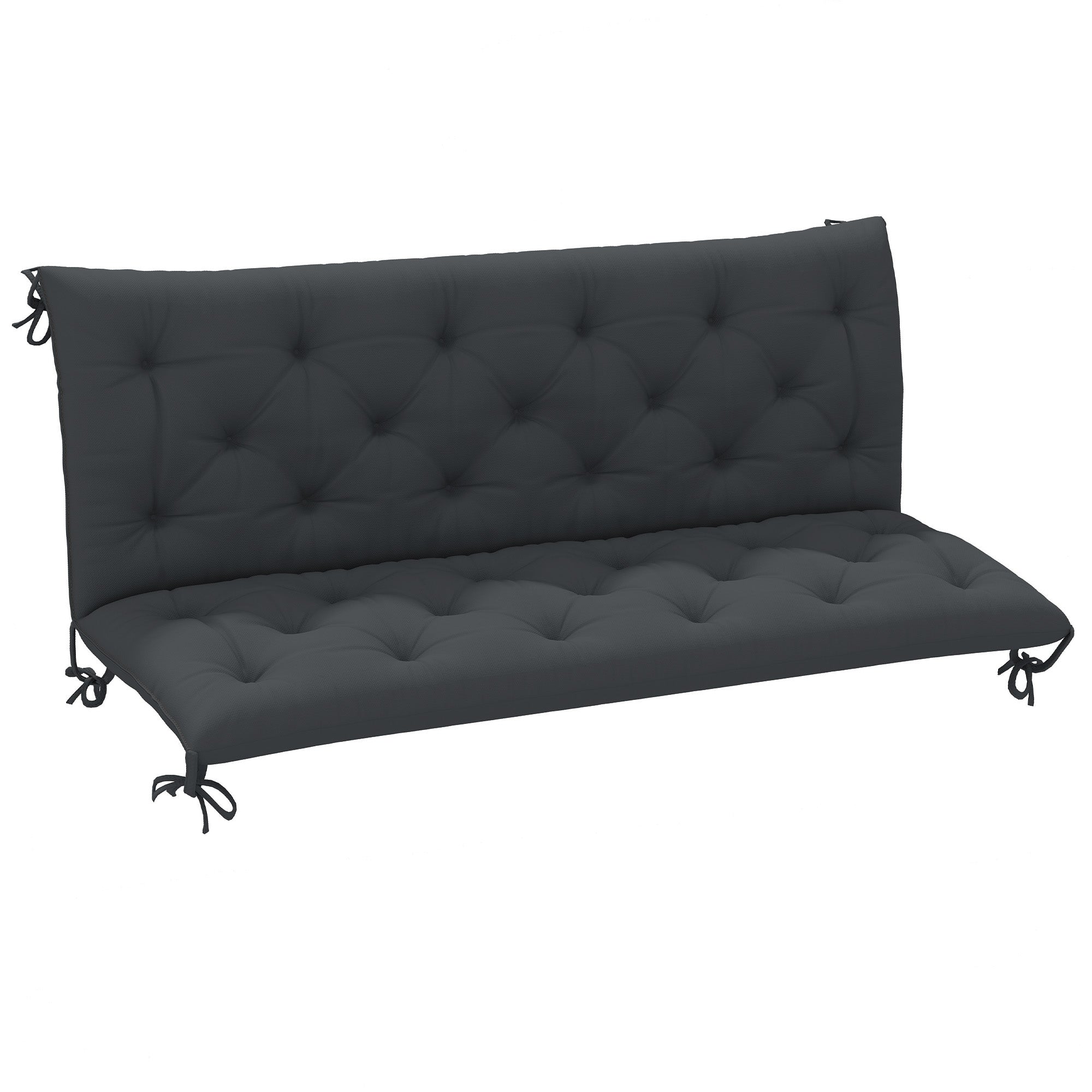 Outsunny 3 Seater Bench Cushion, Garden Chair Cushion with Back and Ties for Indoor and Outdoor Use, 98 x 150 cm, Black - North Peak Garden Furniture
