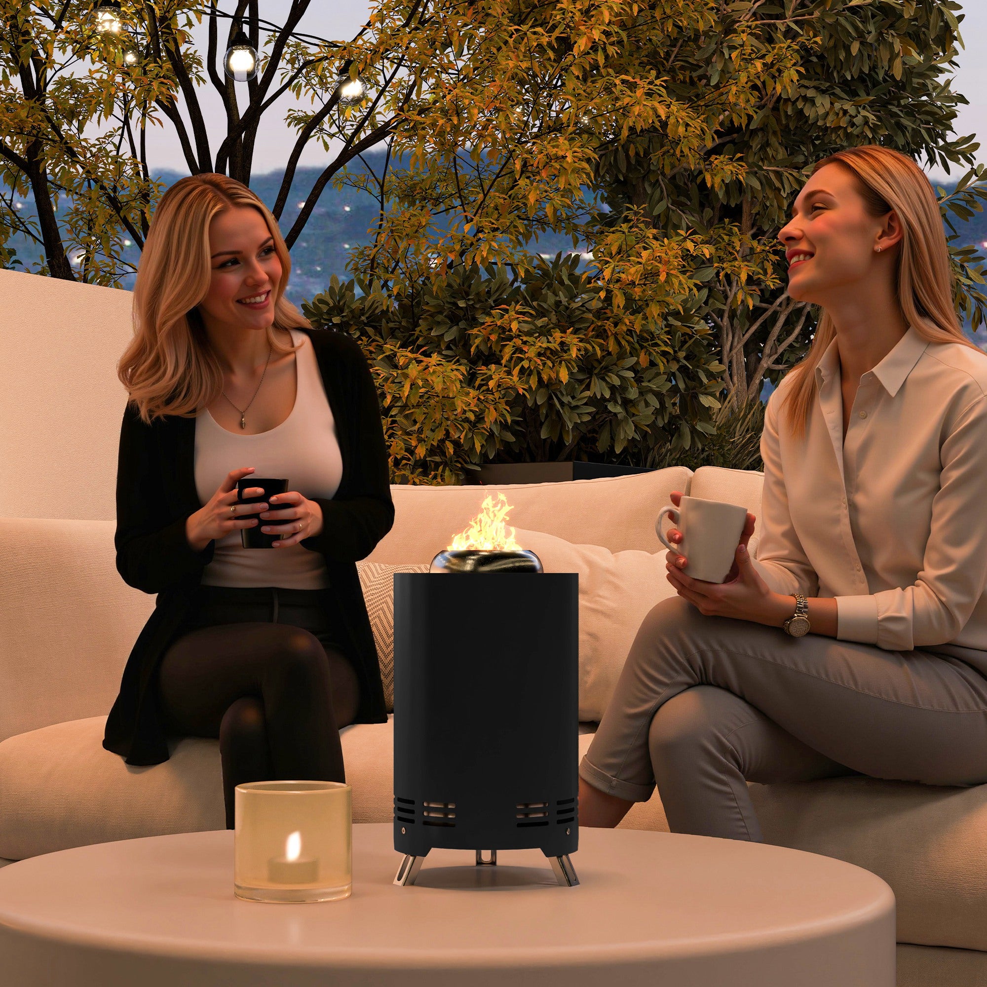 Outsunny Smokeless Fire Pit, 16 x 16 cm Stainless Steel Portable Wood Burning Firepit with Poker, Wood or Pellet Fuelled Tabletop Fire Pit for Garden Camping Bonfire Party, Black - North Peak Garden Furniture