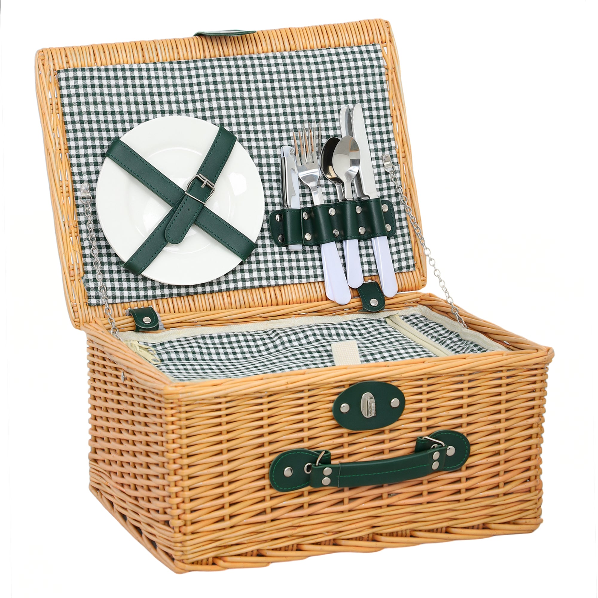 Outsunny Two-Person Picnic Set, with Wicker Basket - North Peak Garden Furniture